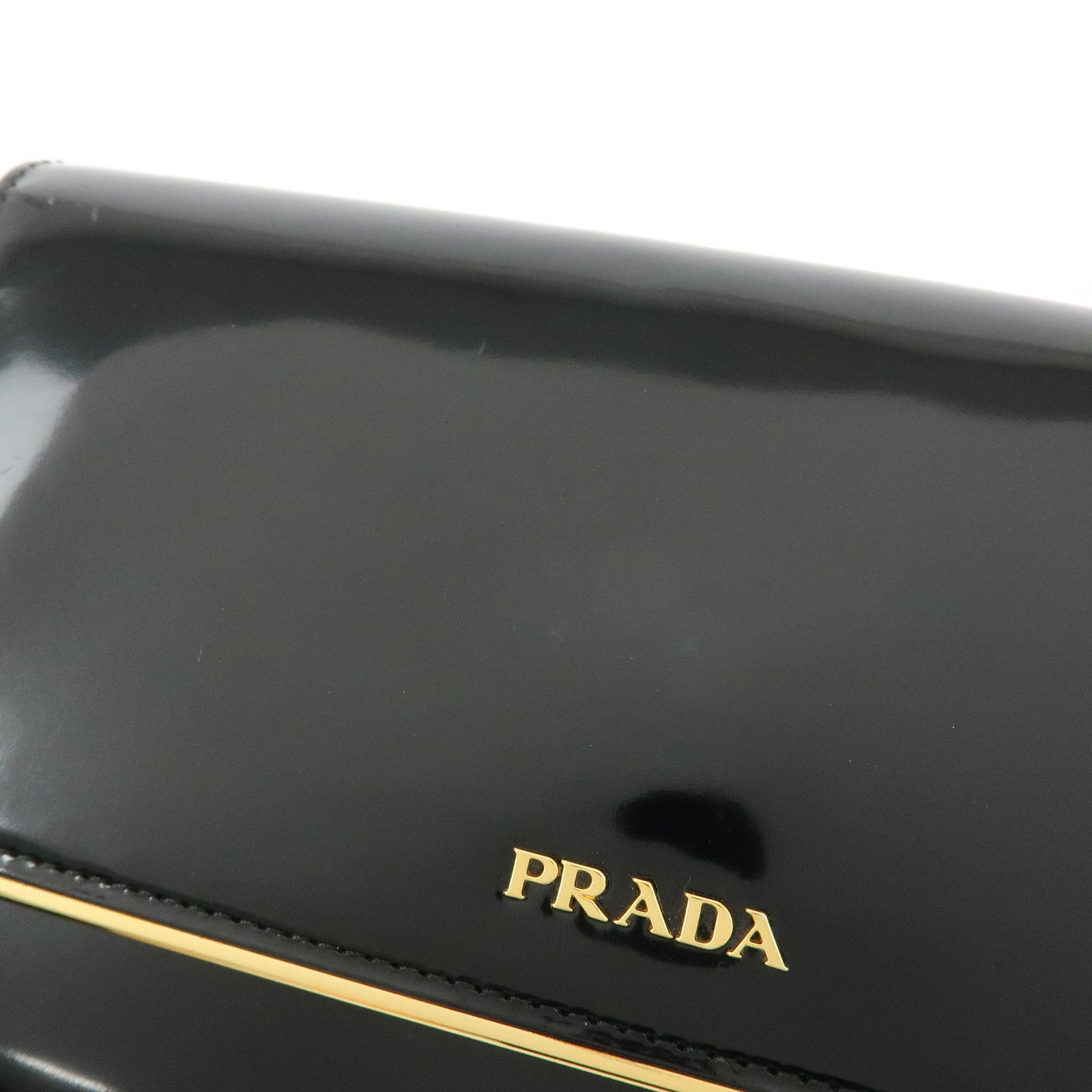 Prada Patent Leather Chain Long Wallet Shoulder Bag Black BT0920