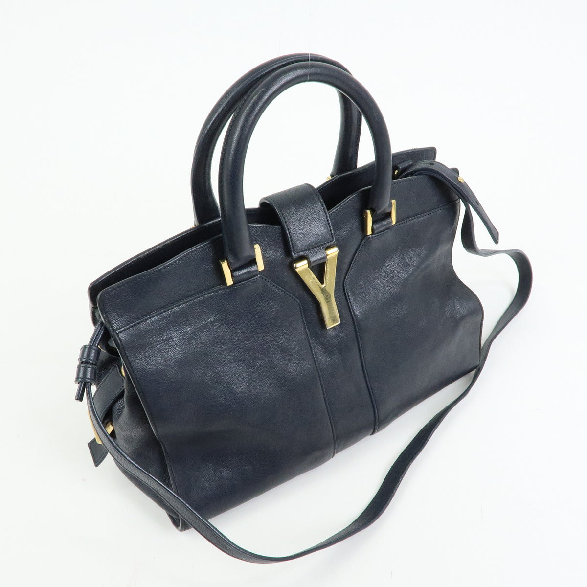 SAINT LAURENT PARIS Petit Cabas Y Line Leather 2Way Bag Navy 311210