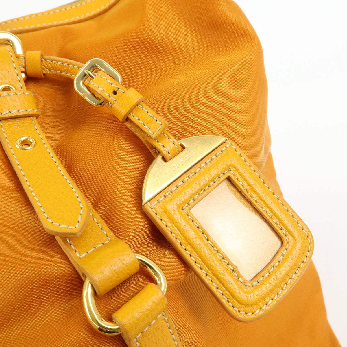 PRADA Triangle Logo Nylon Leather Tote Bag Shoulder Bag Orange BR4253