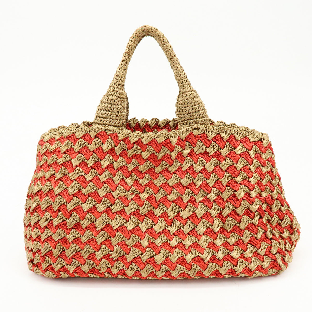PRADA Canapa Large Triangle Logo Raffia Tote Bag Natural Red BN2302