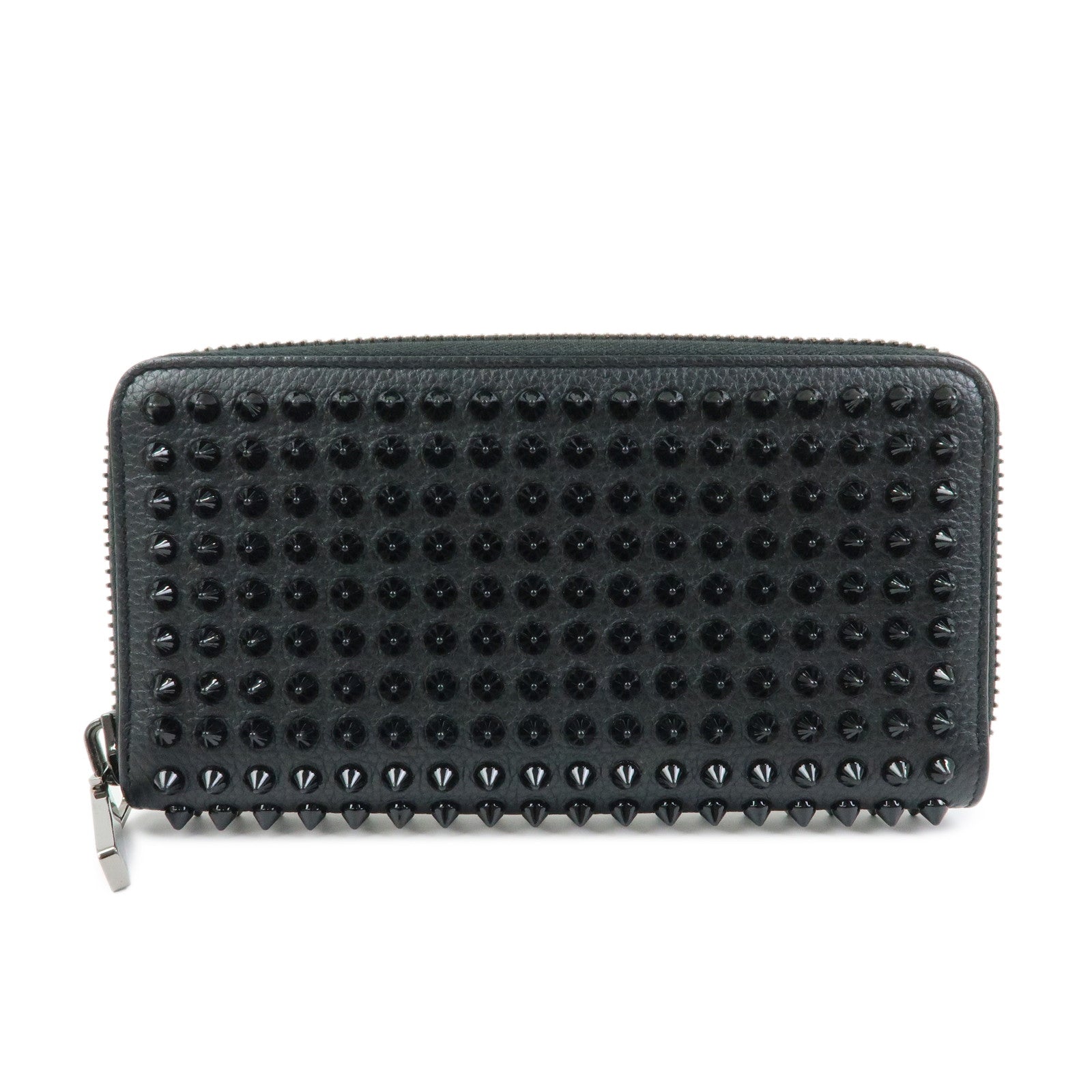 Christian Louboutin Studs Leather Round Zippy Long Wallet Black