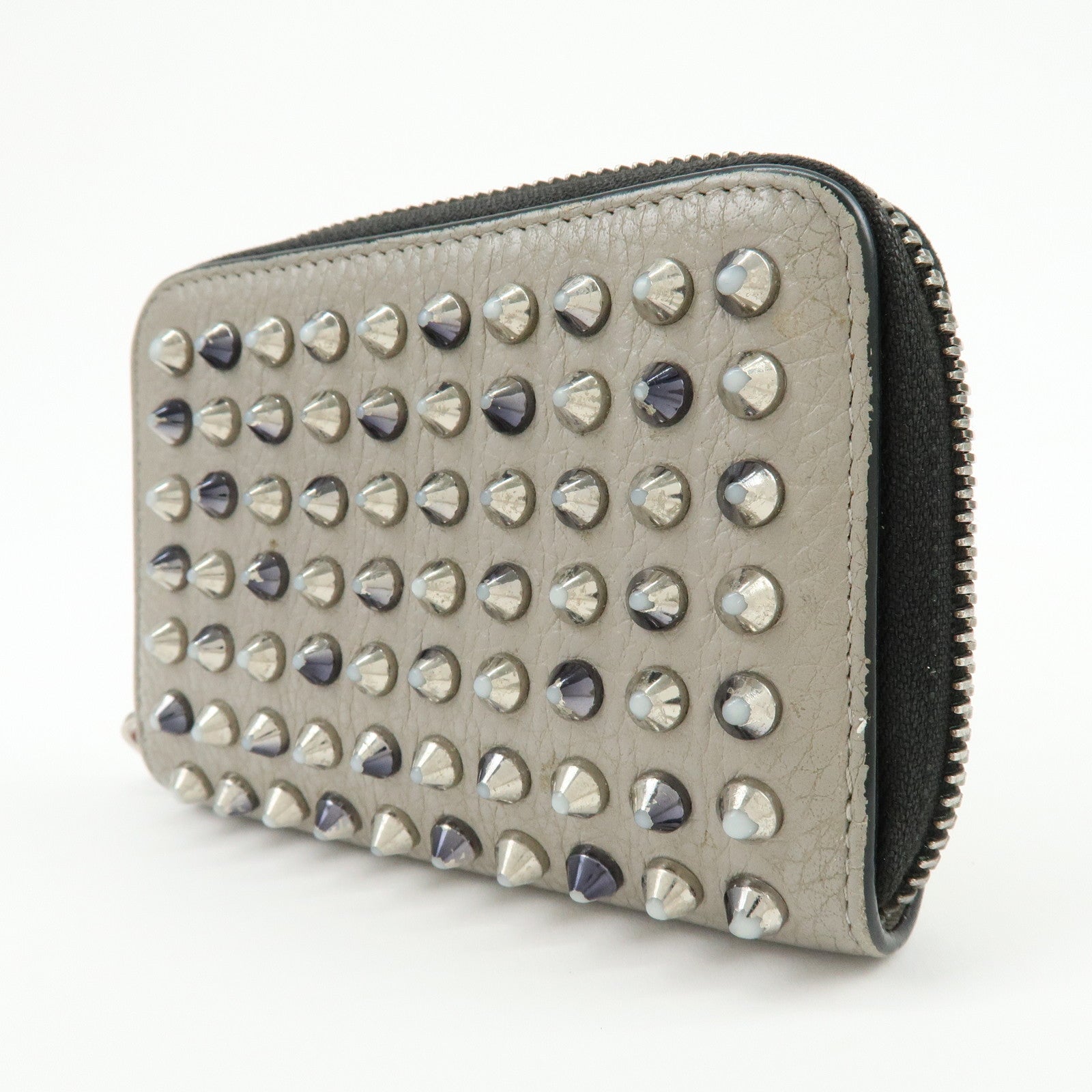 Christian Louboutin Leather Coin Case Coin Purse Studs Beige Black