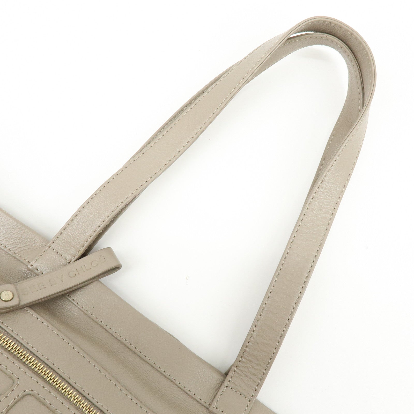 Chloe See By Chloe Leather Tote Bag Hand Bag Shoulder Bag Greige