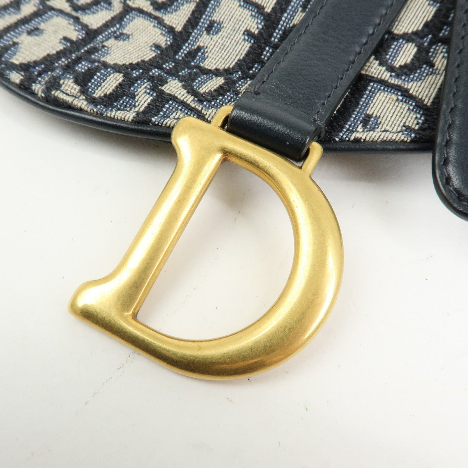 Christian Dior Oblique Jacquard Leather Saddle Bag Waist Body Bag Navy