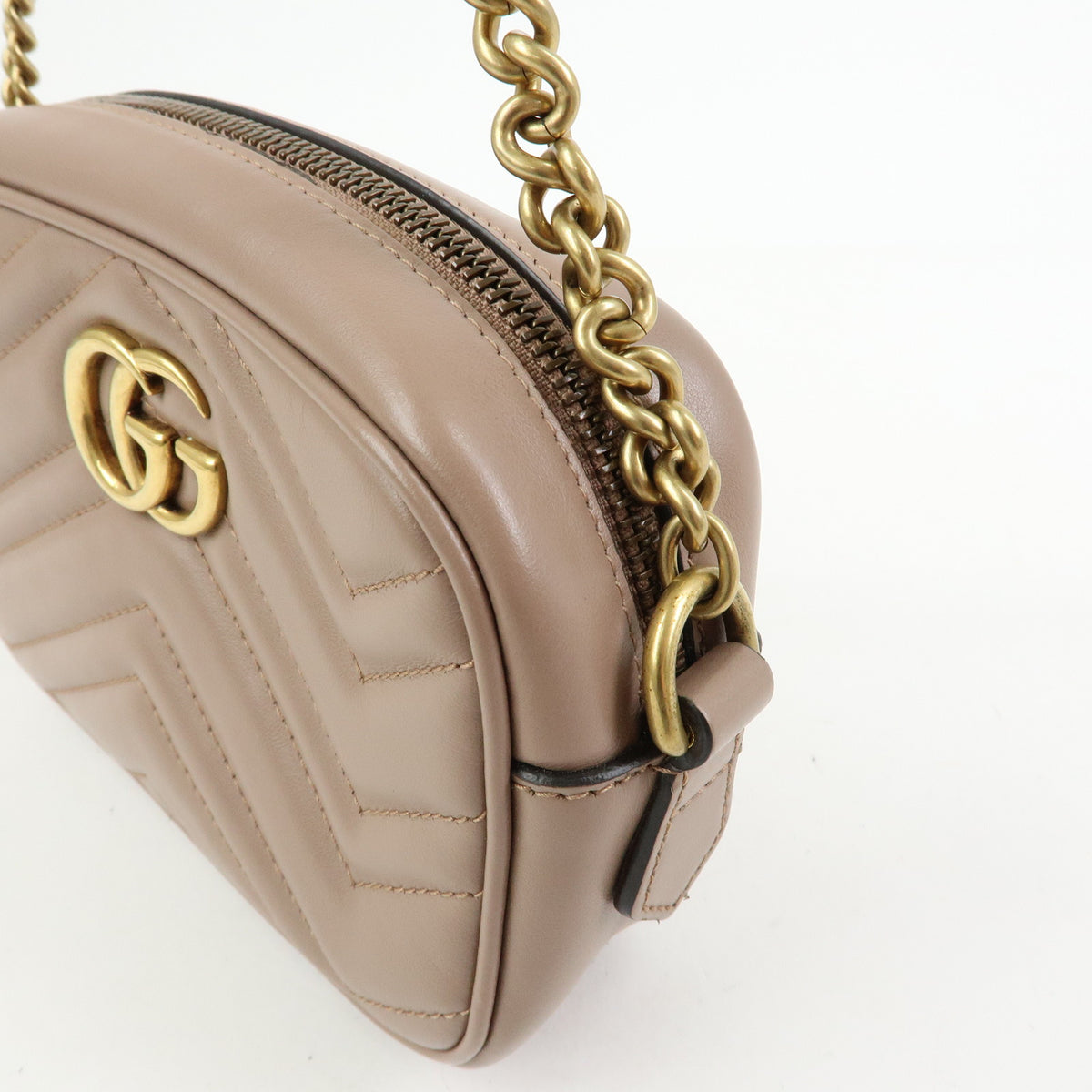 GUCCI GG Marmont Double G Leather Chain Shoulder Bag Pink 448065
