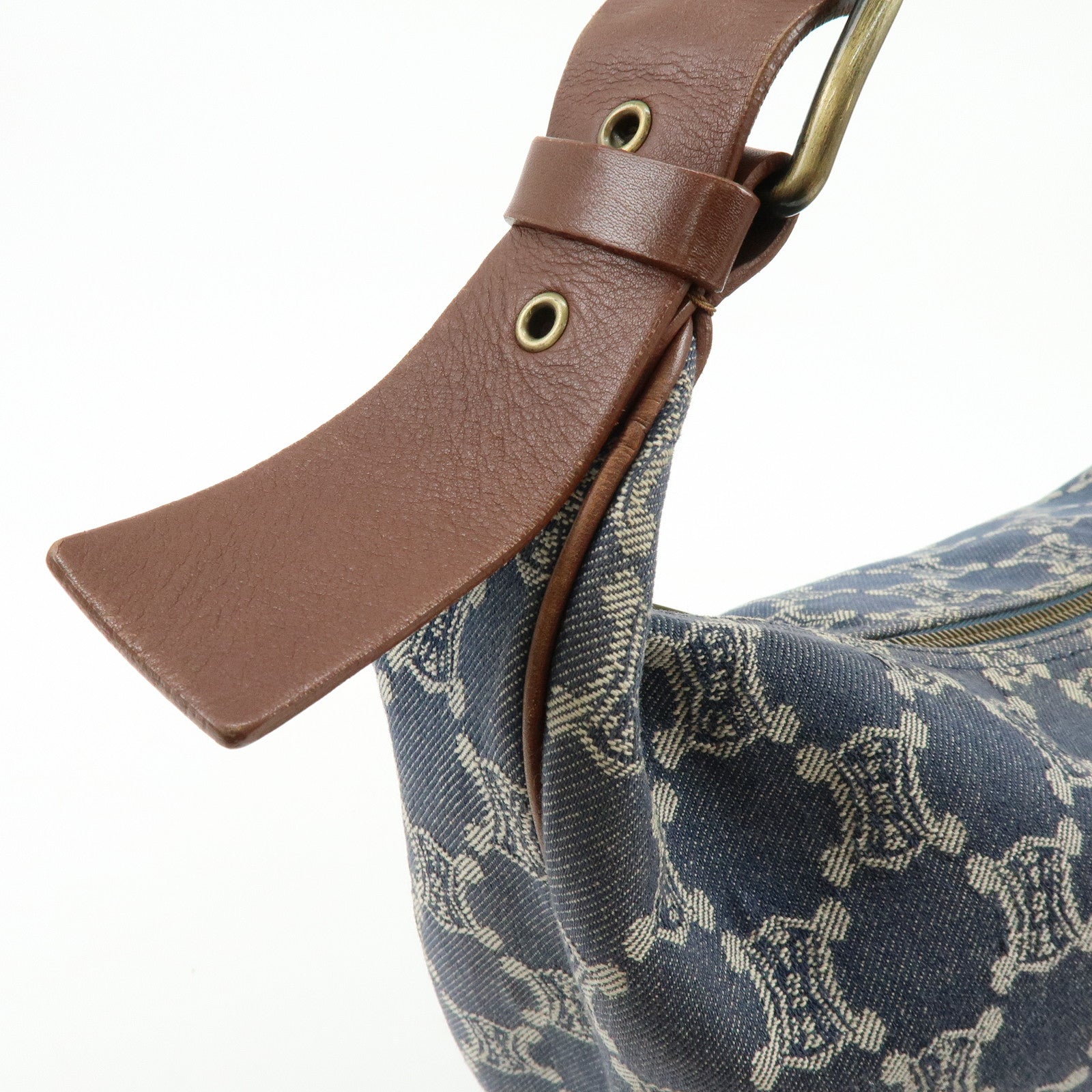 CELINE Macadam Denim Leather Shoulder Crossbody Bag Indigo Blue Brown