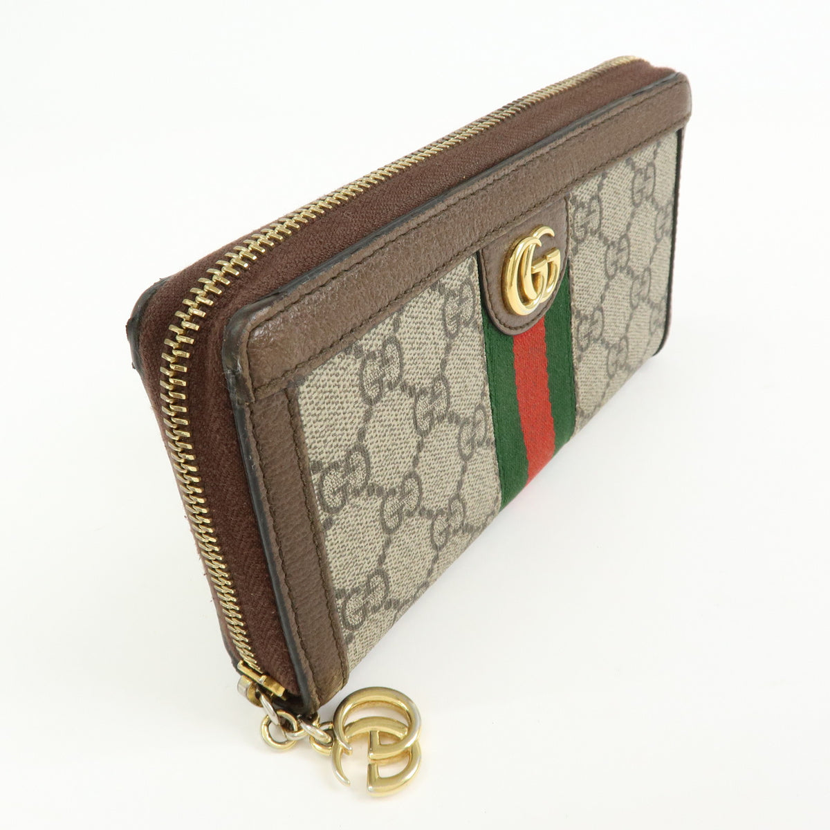GUCCI Ophidia Sherry GG Supreme Leather Round Zippy Wallet 523154