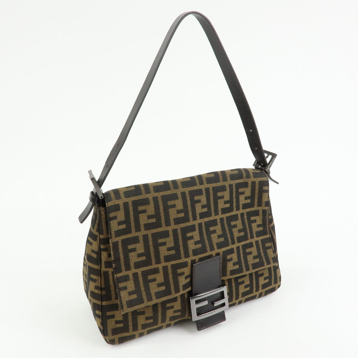 FENDI Mamma Baguette Zucca Canvas Leather Shoulder Bag Brown 8BR001