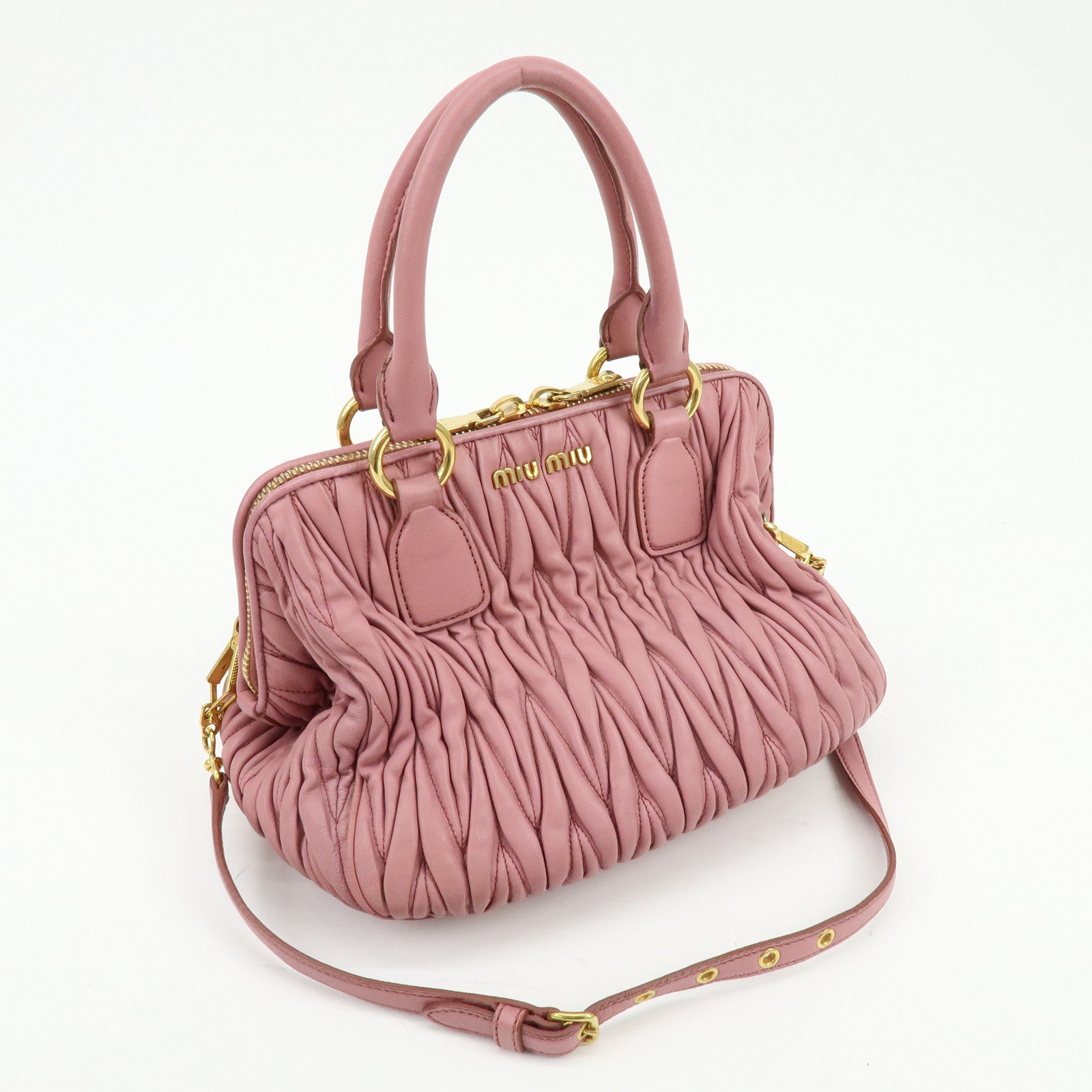 MIU MIU Matelasse Nappa Leather 2Way Hand Bag Shoulder Bag Pink RLN059