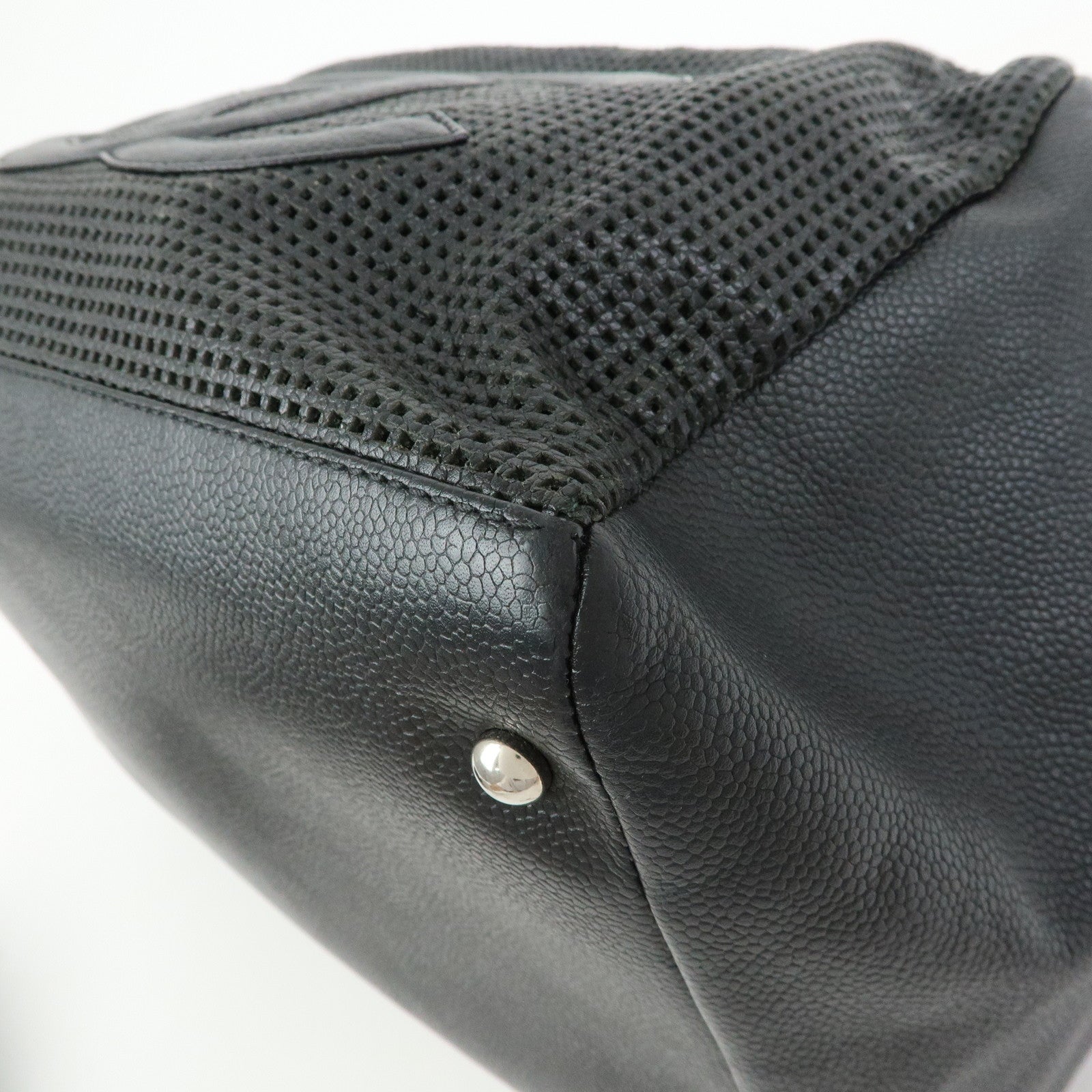 CHANEL COCO Mark Calf Leather Hand Bag Tote Bag Black