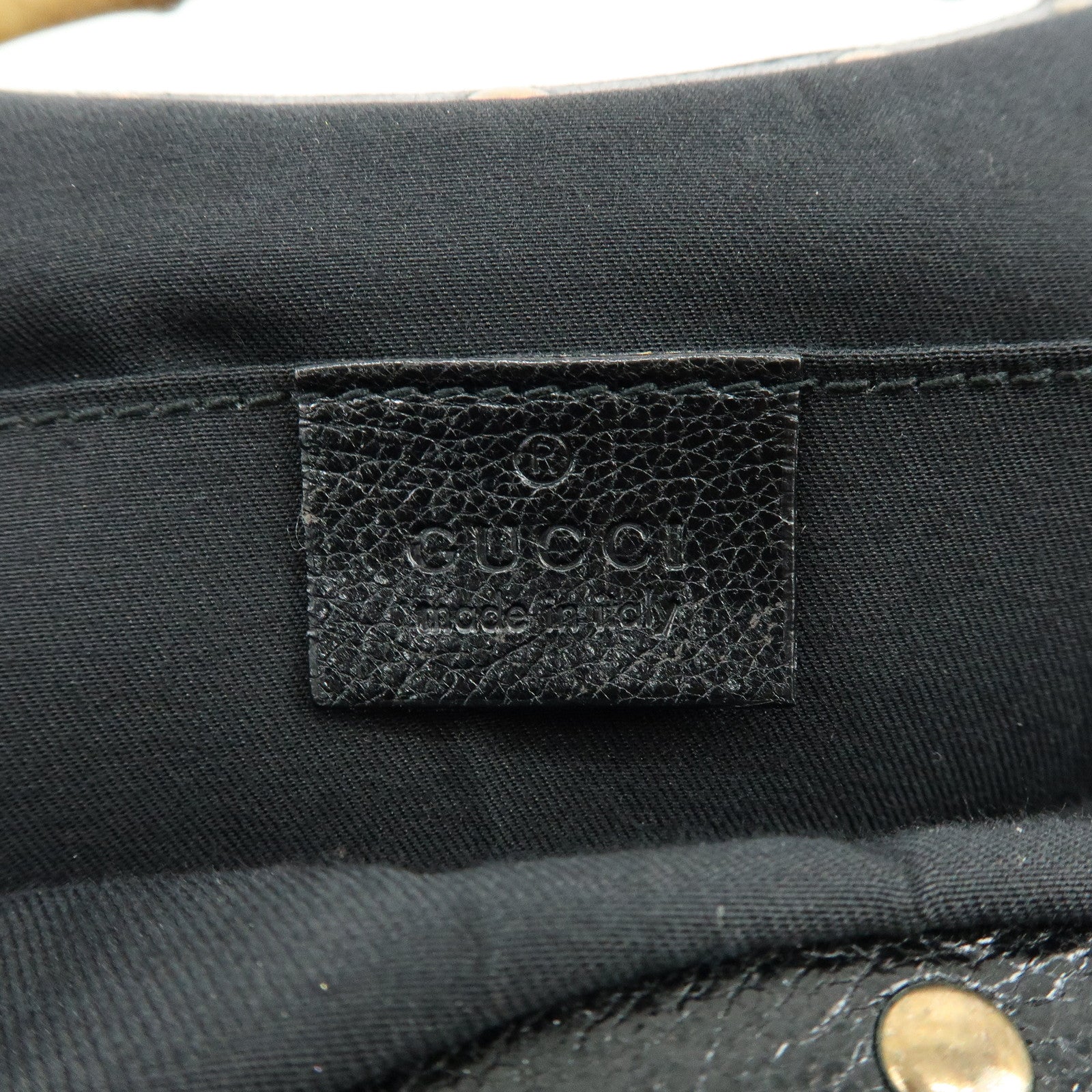 GUCCI Bamboo Leather Studs Hand Bag Tote Bag Black