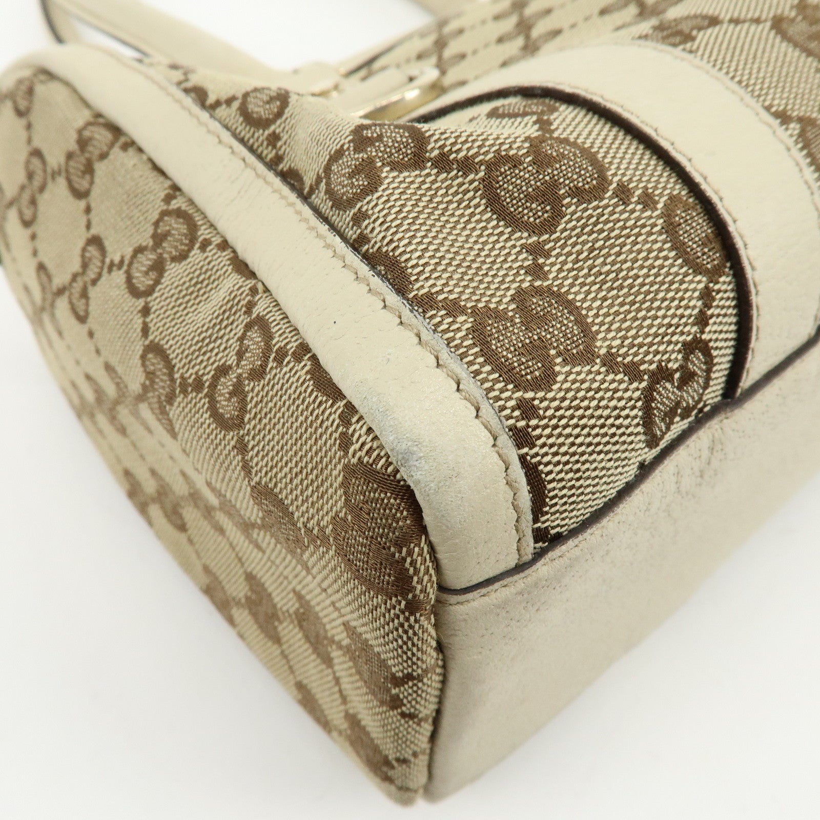 GUCCI Abbey GG Canvas Leather Boston Hand Bag Beige Ivory 130942