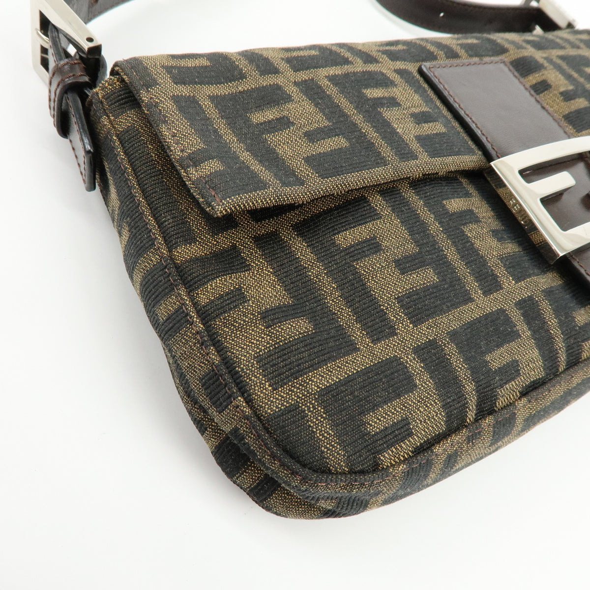 FENDI Mamma Baguette Jacquard Canvas Leather Shoulder Bag 26424