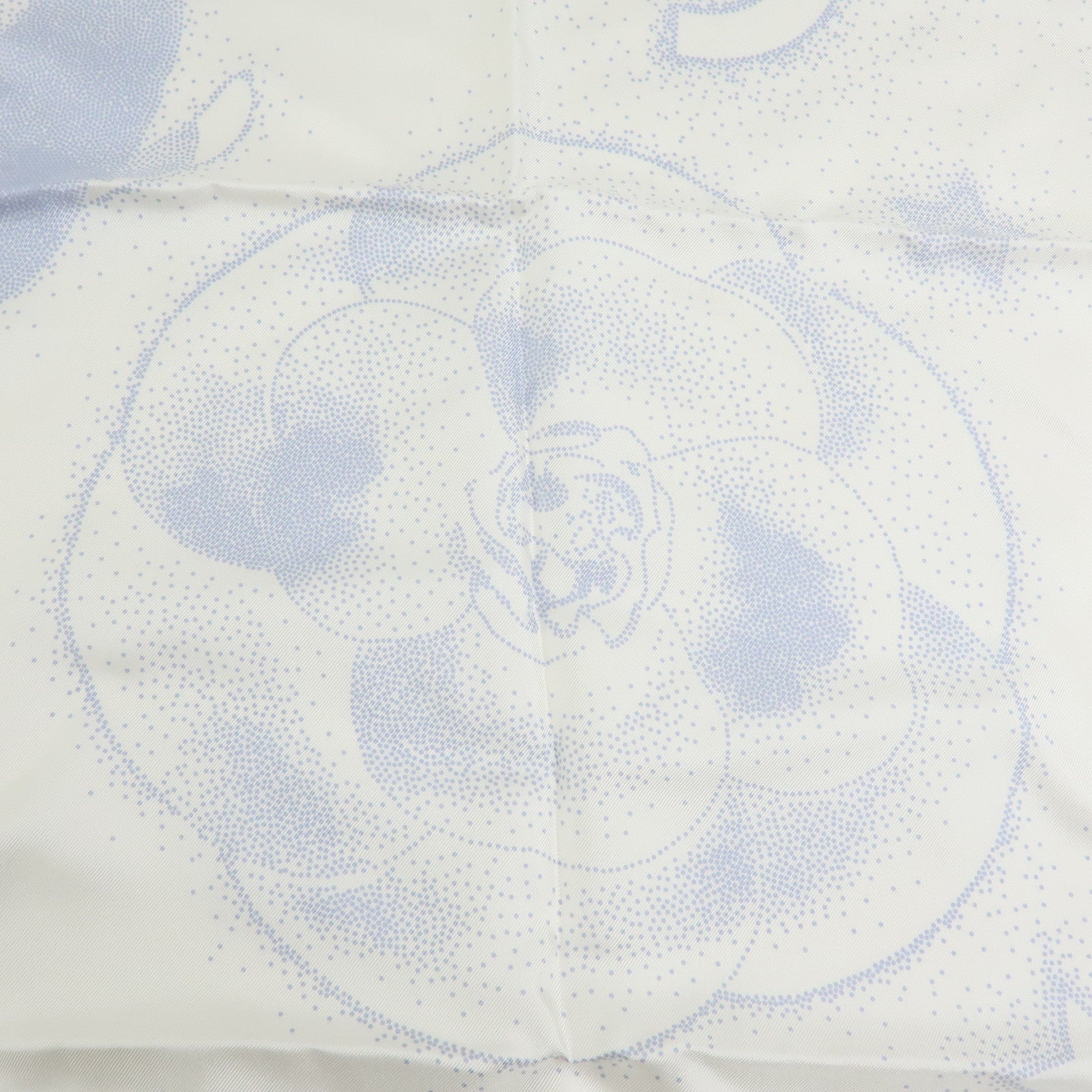 CHANEL Camelia COCO Mark Silk 100% Scarf Bear Penguin White Light Blue