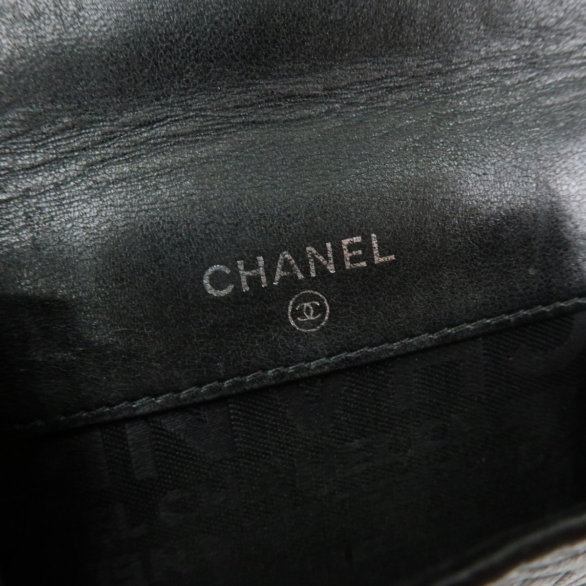 CHANEL Icon Line COCO Mark Lamb Skin W Hook Compact Wallet Black