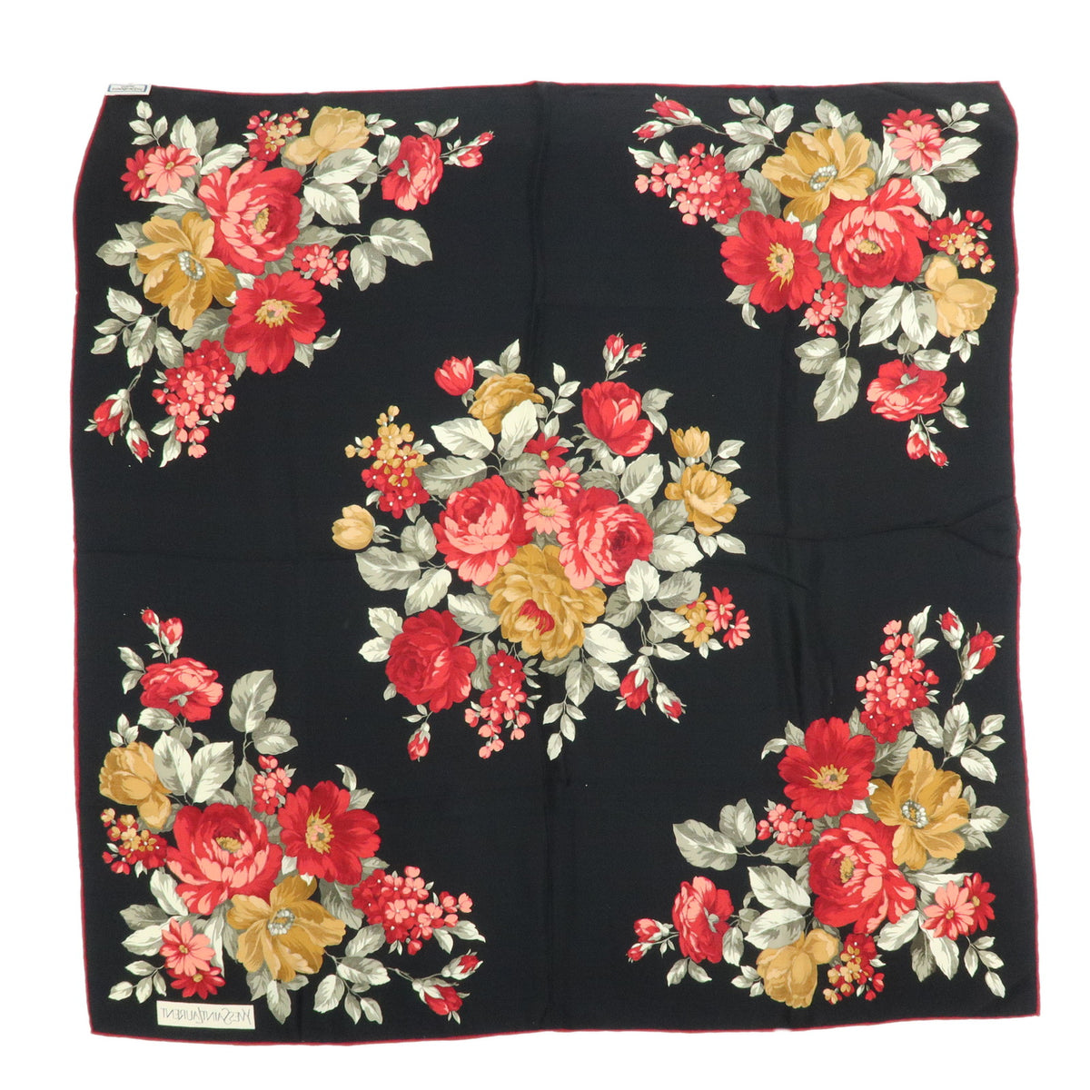 SAINT LAURENT PARIS Silk 100% Floral Scarf Black Red Beige