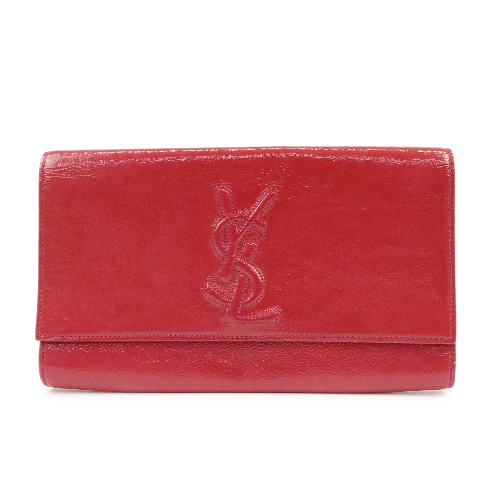 SAINT LAURENT PARIS Cassandra Patent Leather Clutch Bag Pink 203855