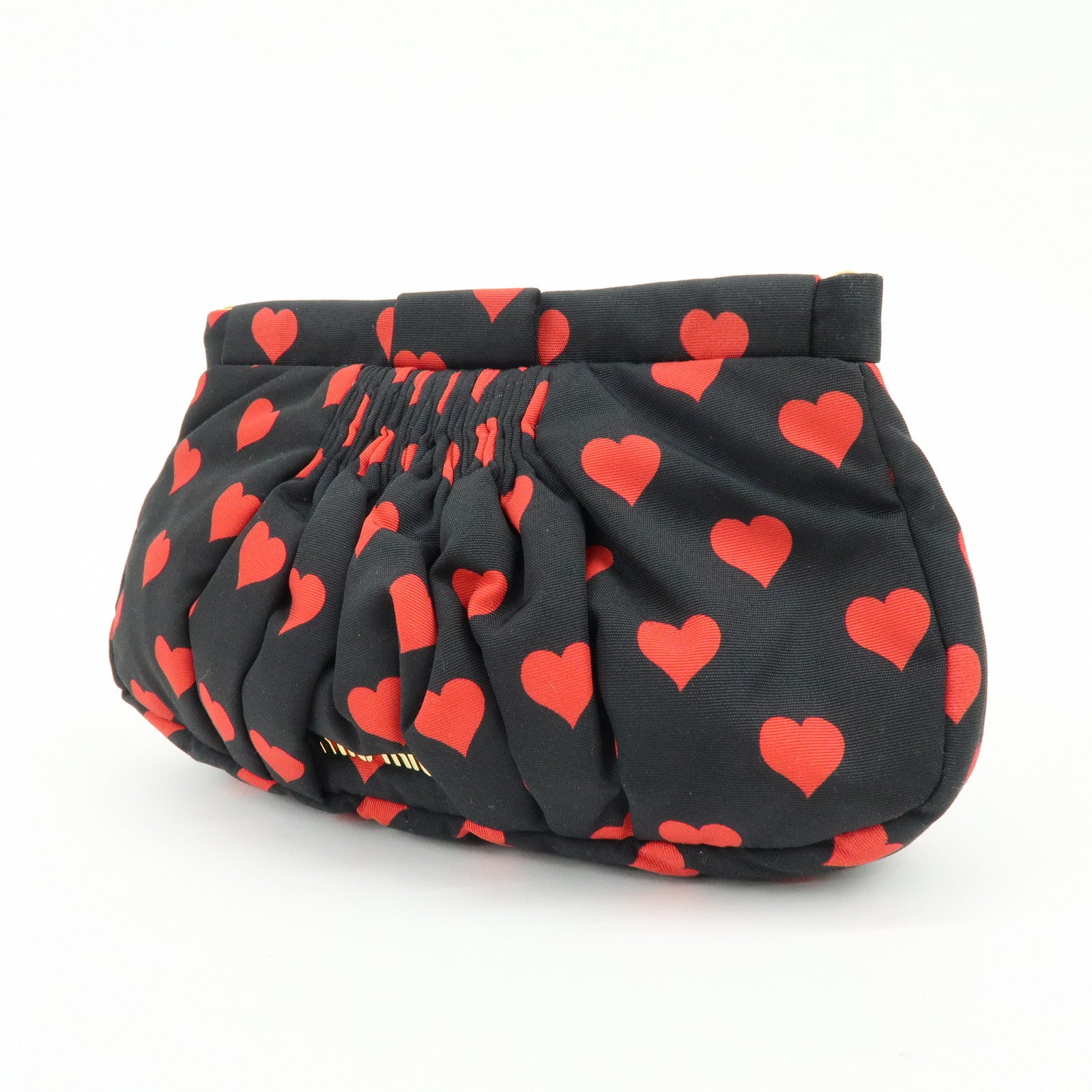MIU MIU Nylon Heart Clutch Bag Pouch Black Red 5ND012