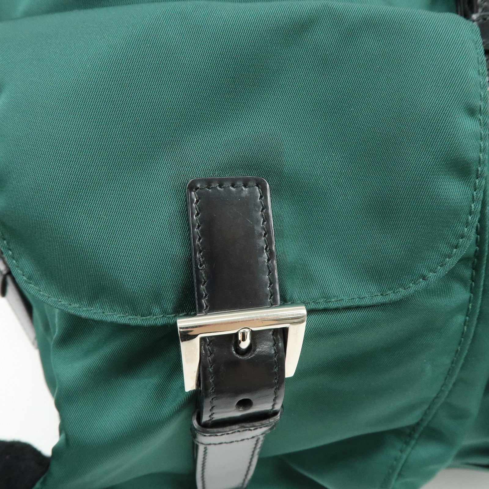 PRADA Triangle Logo Nylon Leather Backpack Rucksack Green Black 1BZ811