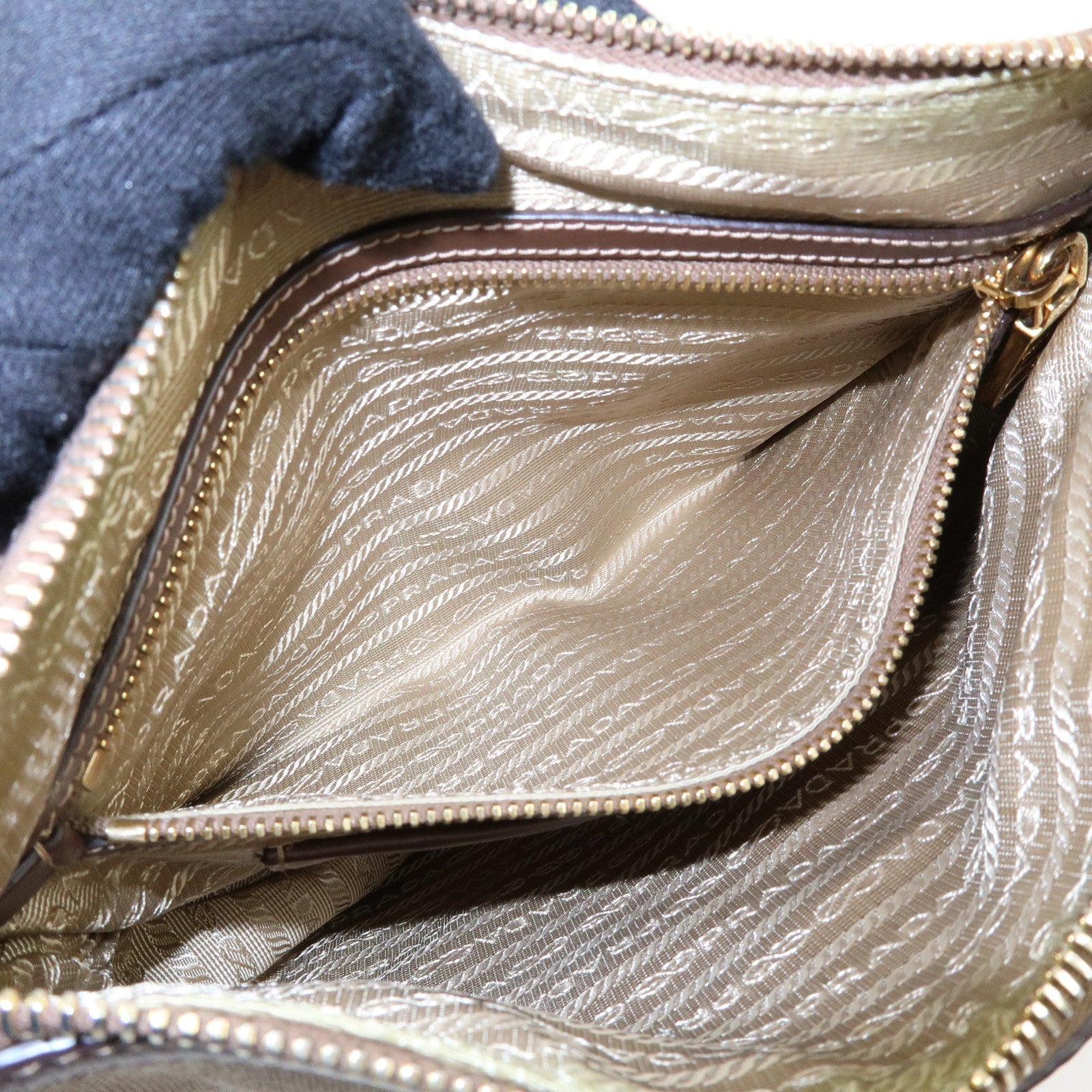 PRADA Jacquard Canvas Leather Shoulder Bag Crossbody Bag Beige Brown