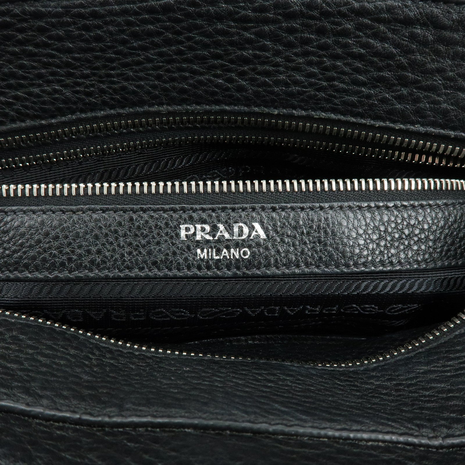 PRADA Logo Calf Leather Tote Bag Shoulder Bag Black