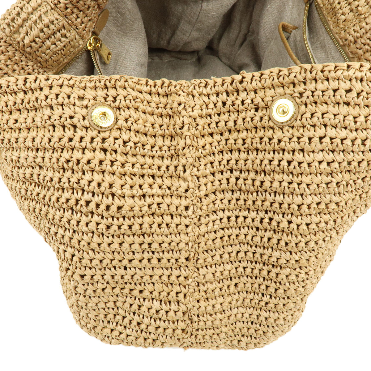 PRADA Triangle Logo Raffia Tote Bag Hand Bag Shoulder Bag Beige