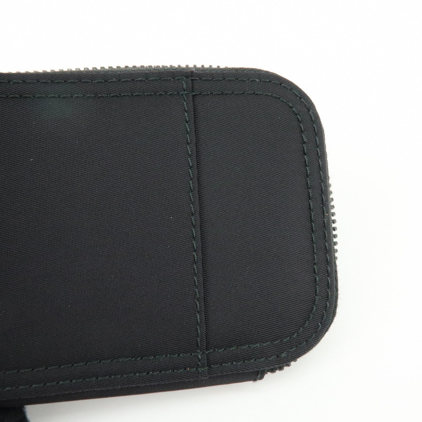 PRADA Triangle Logo Nylon Saffiano Leather Zippy Key Case Black 2PG003