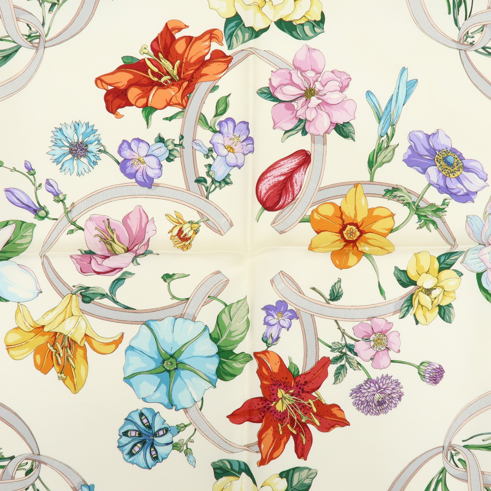 GUCCI Flora Silk 100% Scarf Shawl White Yellow Blue Orange Purple