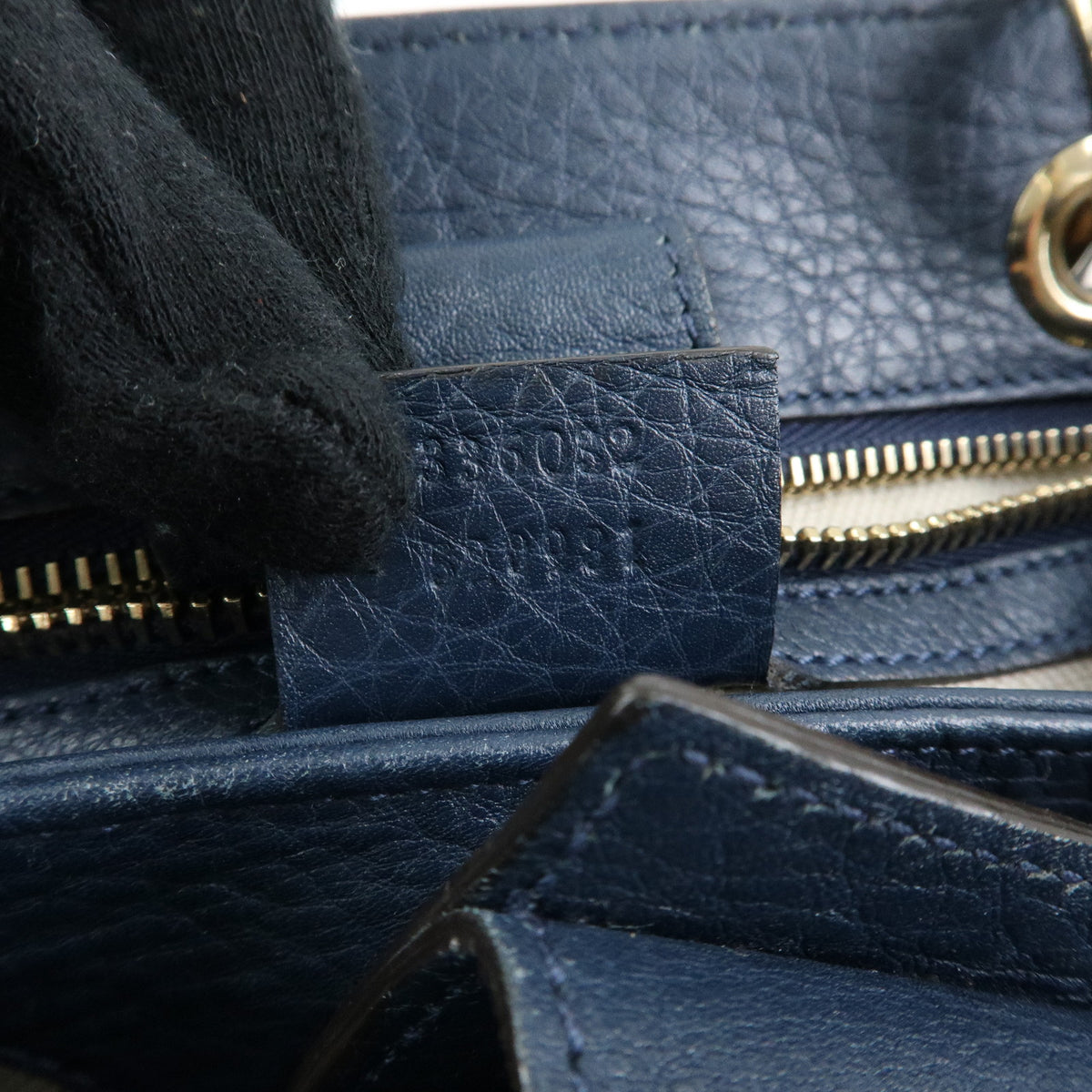 GUCCI Bamboo Shopper Small Leather 2Way Bag Tote Bag Navy 336032
