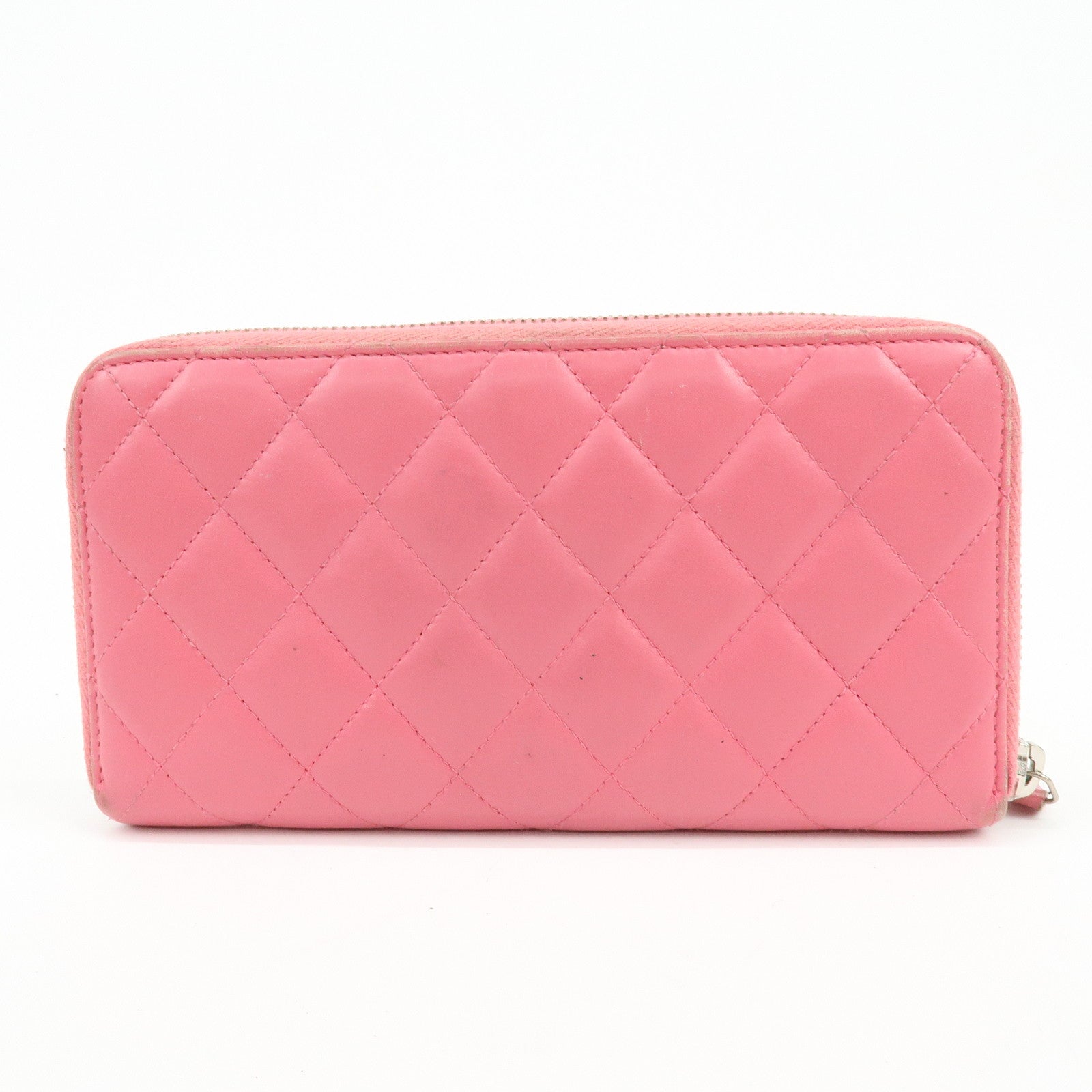 CHANEL COCO Mark Matelasse Lamb Skin Patent Leather Long Zip Wallet