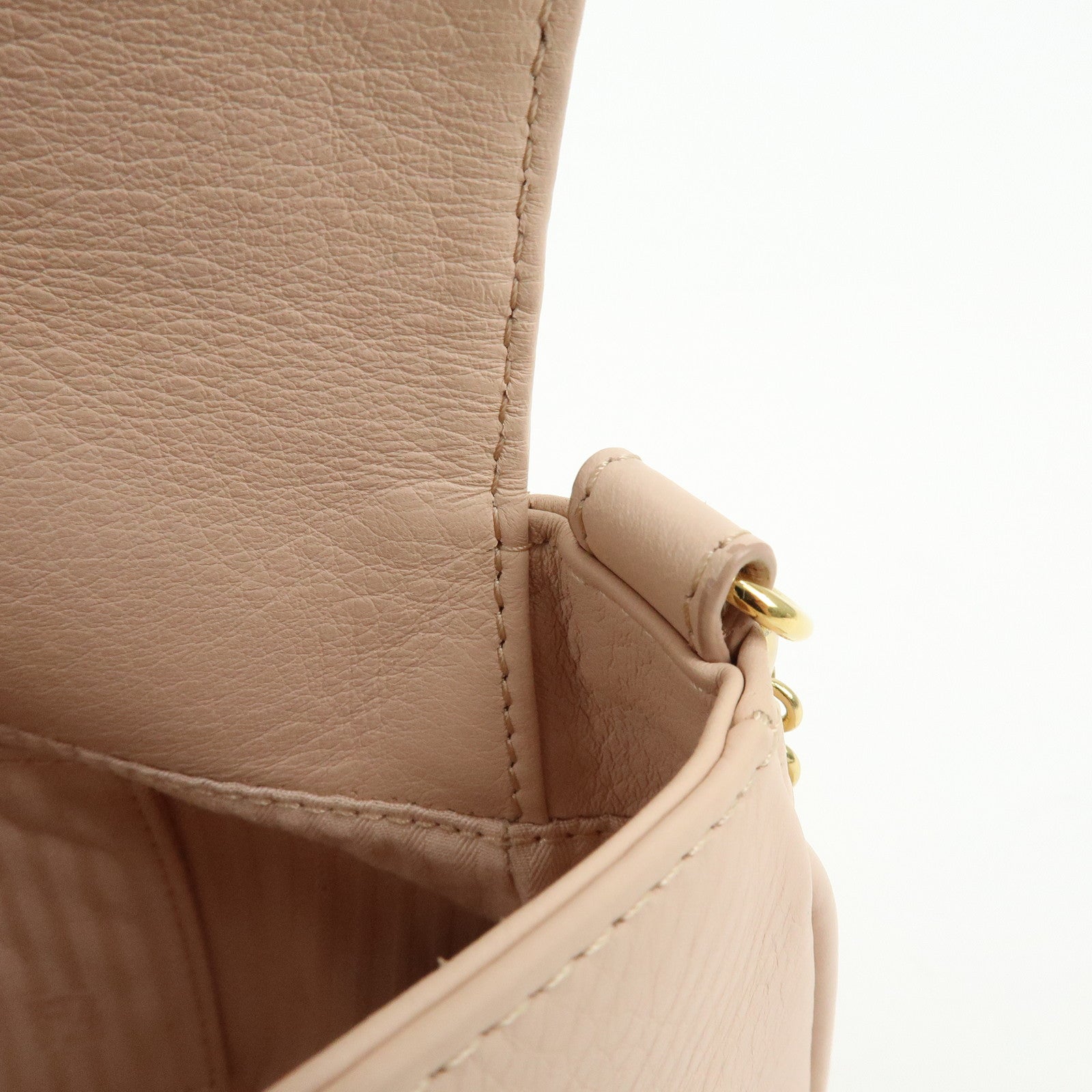 FENDI Leather Chain Shoulder Bag Crossbody Bag Pink Beige 8M0276