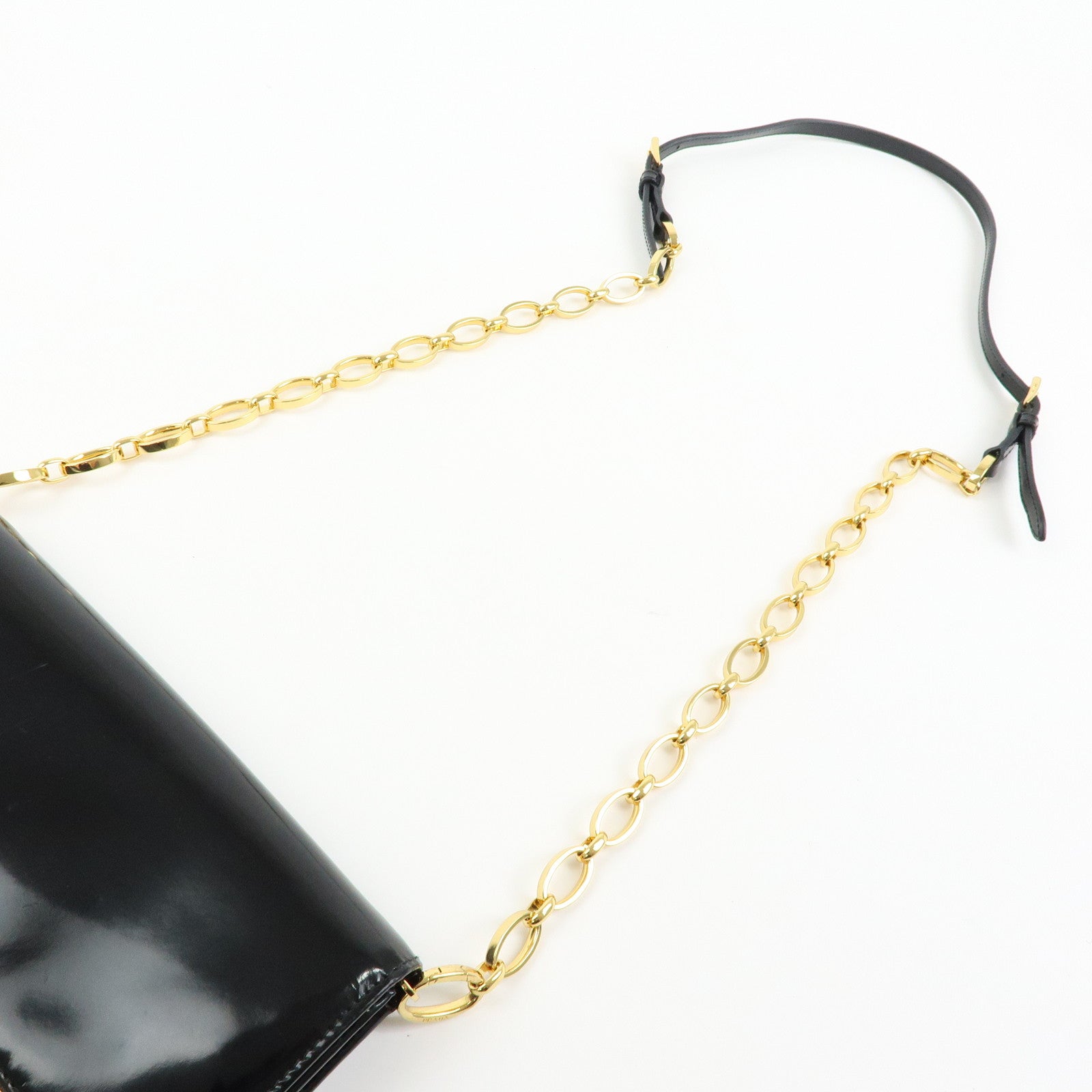 Prada Patent Leather Chain Long Wallet Shoulder Bag Black BT0920