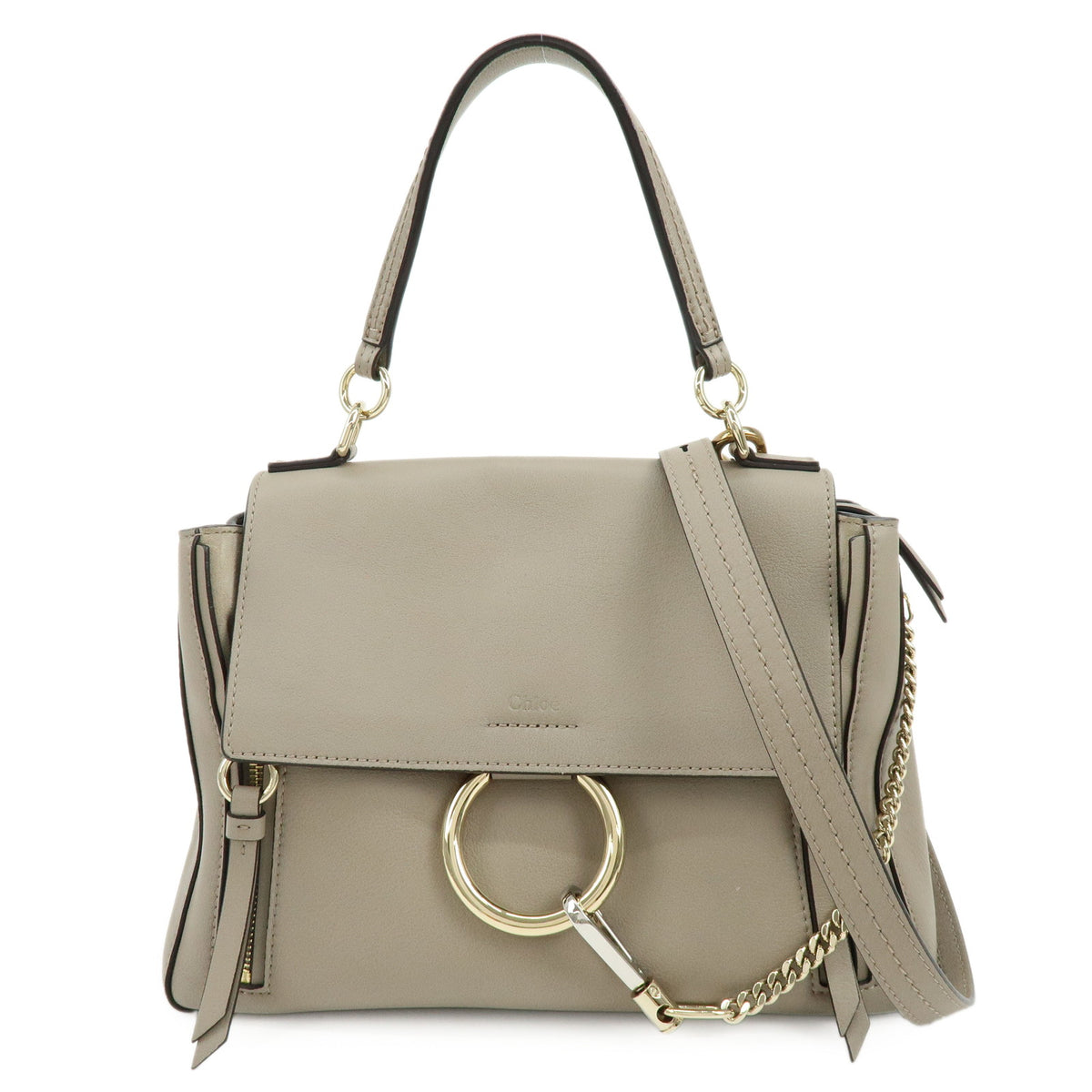 Chloe Faye Day Leather 2Way Bag Hand Bag Shoulder Bag Greige