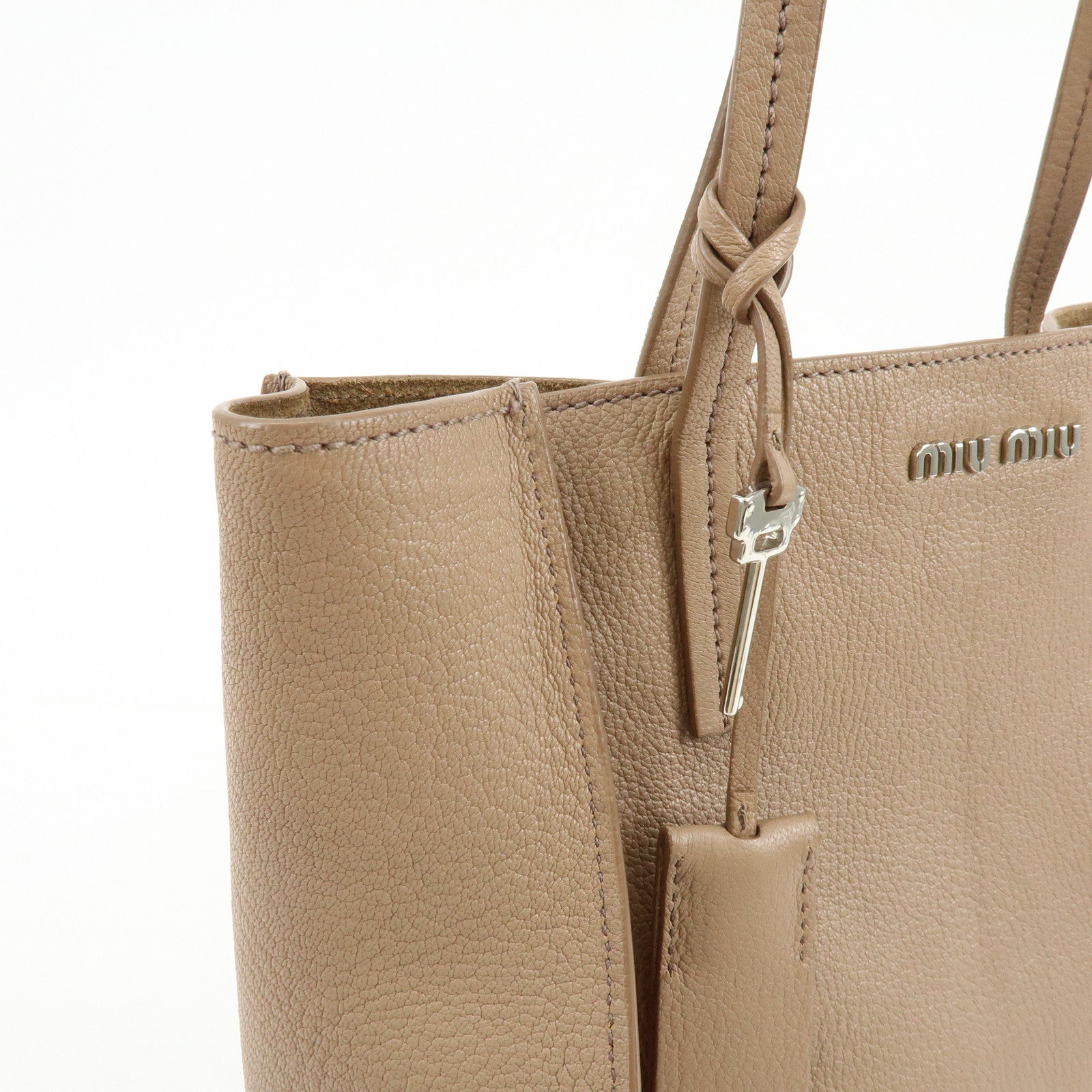 MIU MIU Madras Leather Tote Bag Shoulder Bag Beige RR2012
