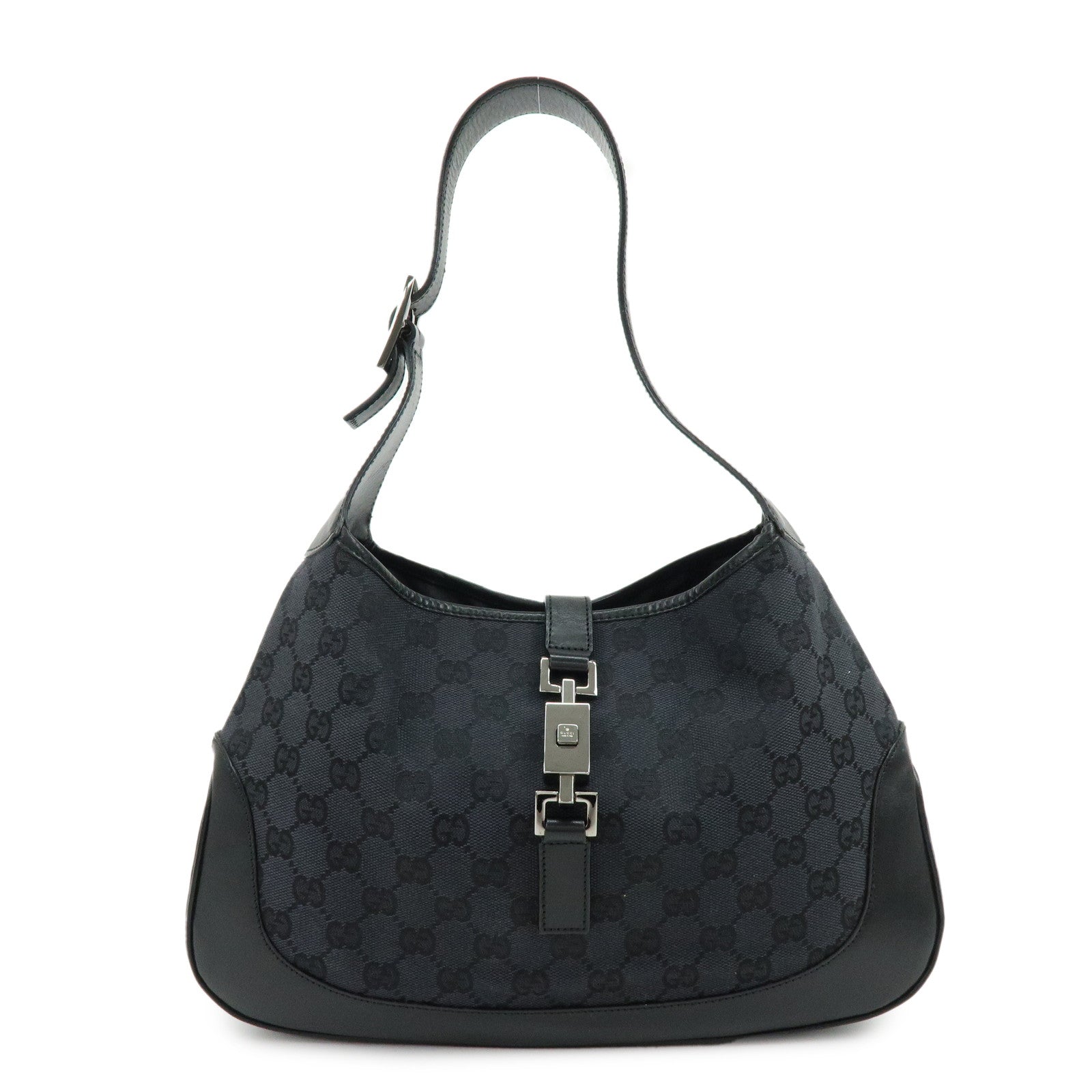 GUCCI Jackie GG Canvas Leather Shoulder Bag Black 001・3306