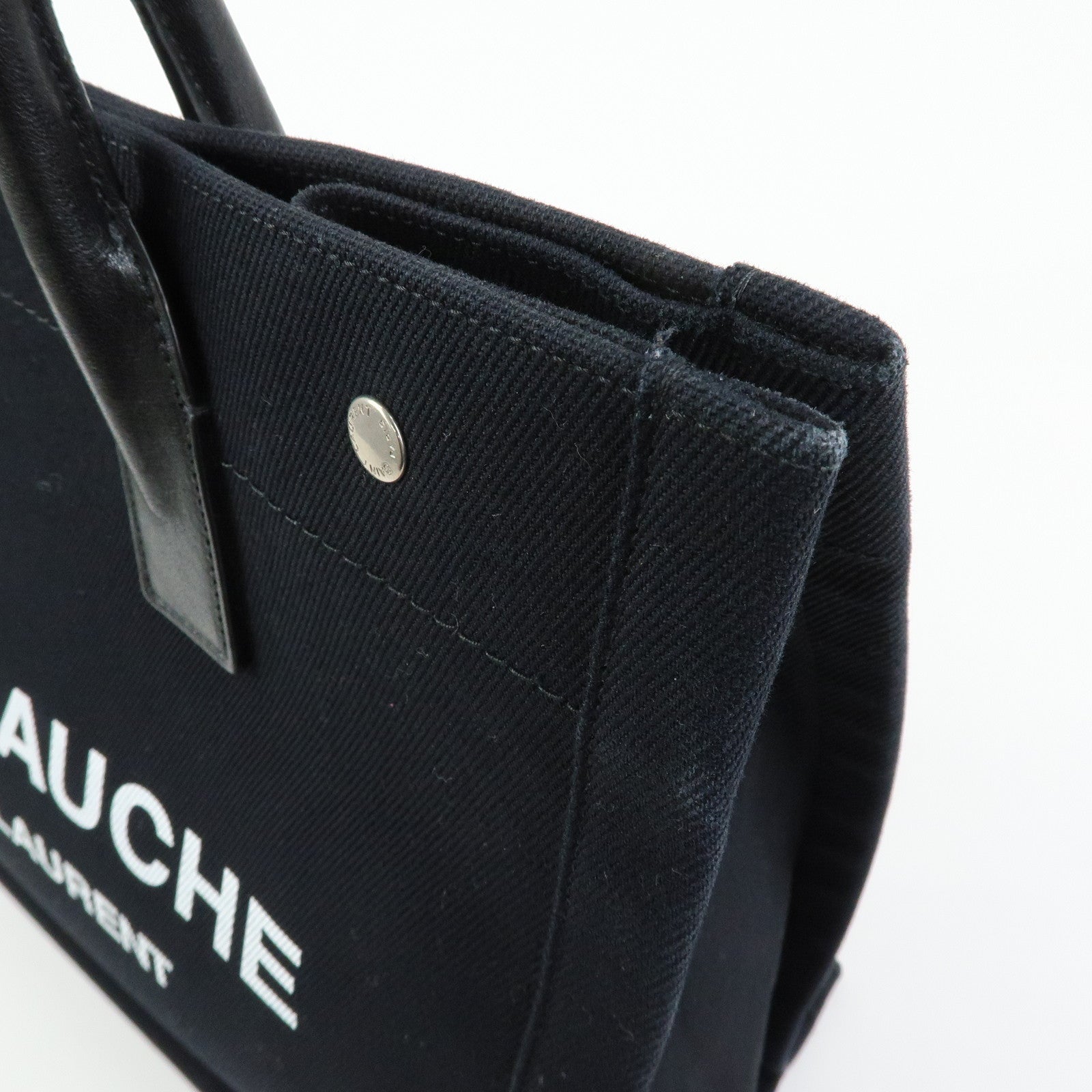 SAINT LAURENT PARIS Rive Gauche Canvas Leather Tote Bag Black 632539