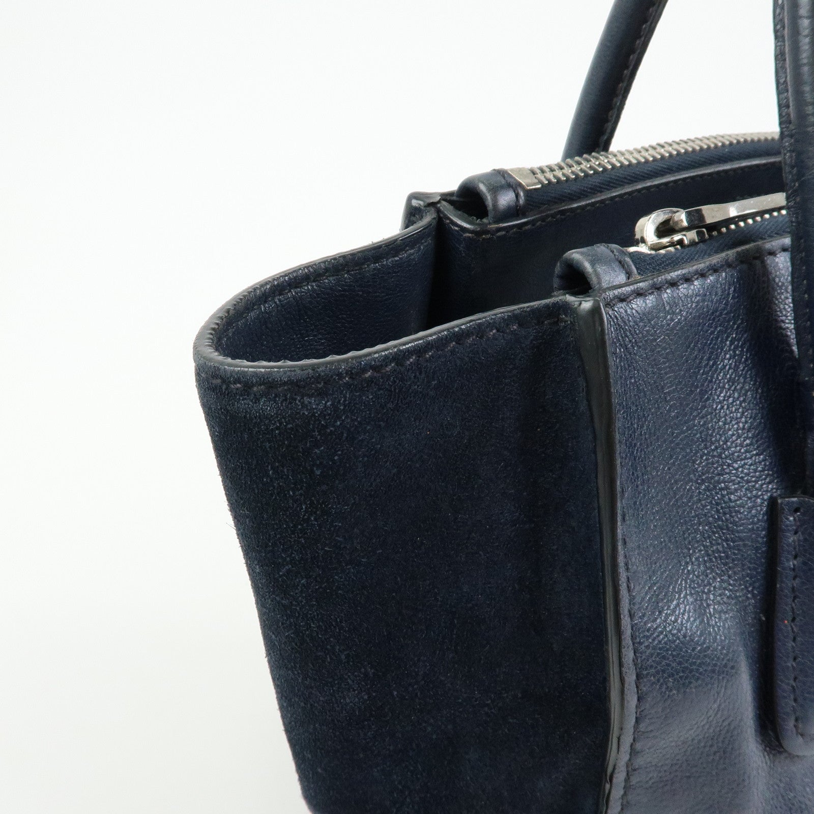 PRADA Triangle Logo Leather 2Way Bag Tote Bag Hand Bag Navy B2625M