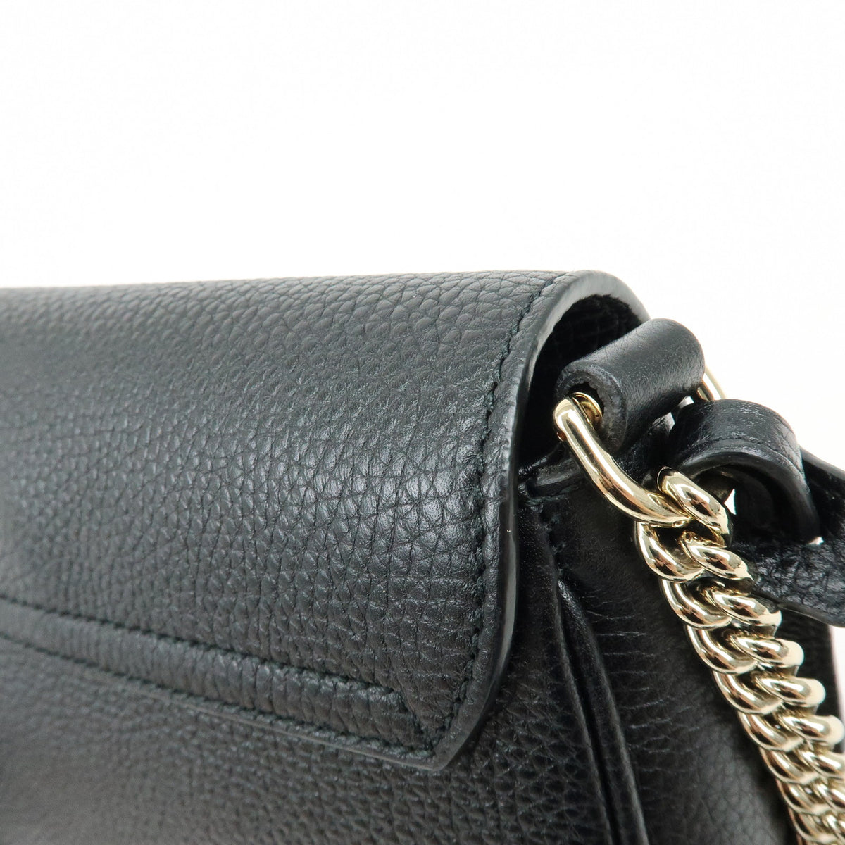 GUCCI SOHO Interlocking G Leather Chain Shoulder Bag Black 536224