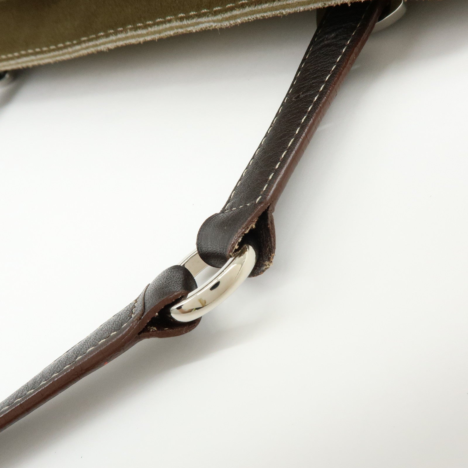 LOEWE Anagram Suede Leather Hand Bag Tote Bag Studs Khaki Brown