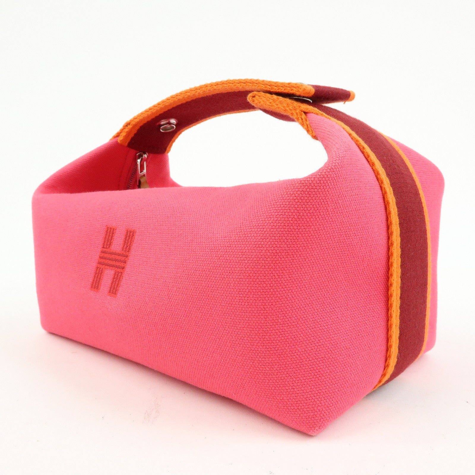 HERMES Bride A Brac PM Canvas Hand Bag Vanity Bag B Stamped Hibiscus