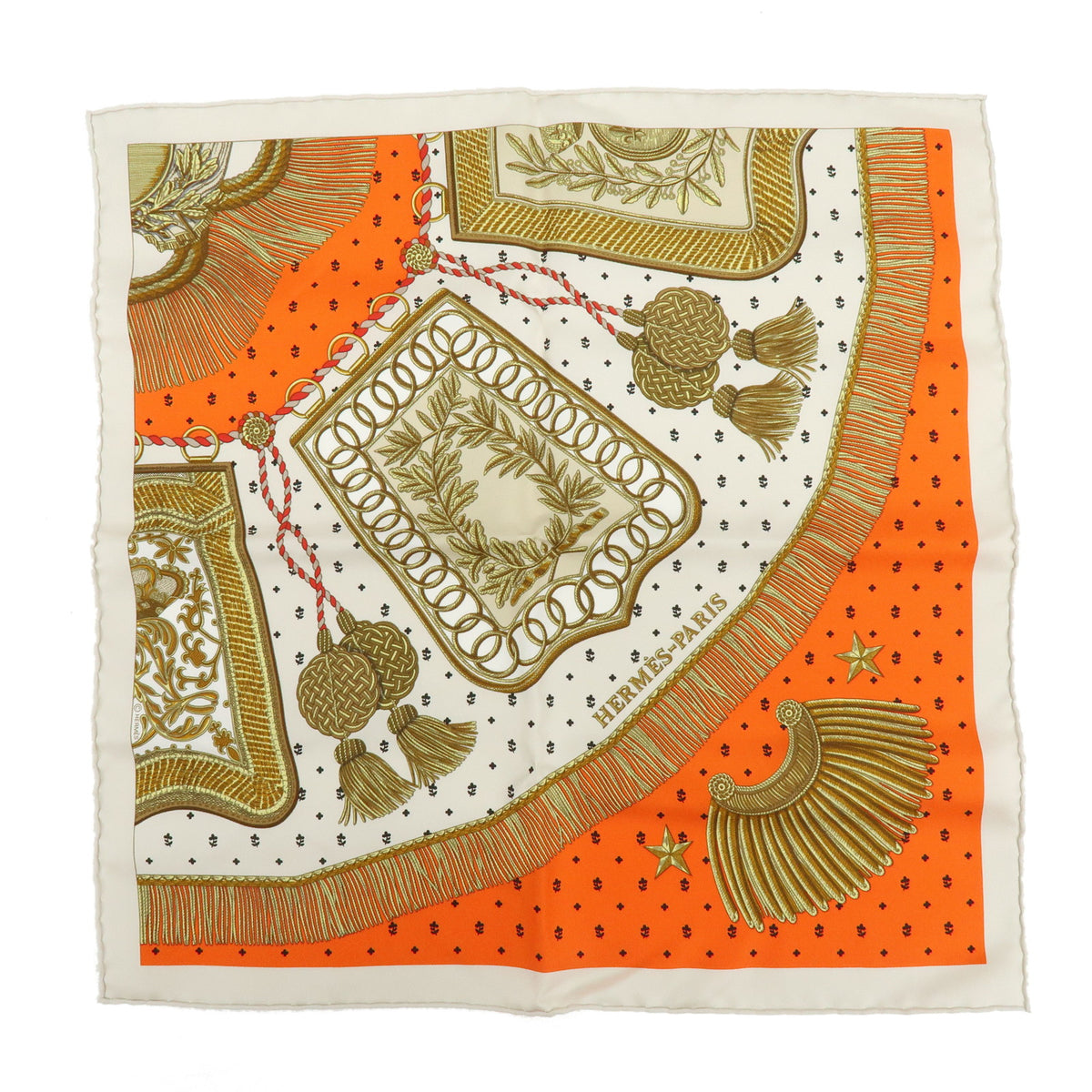HERMES Carre 45 Gavroche Silk 100 % Scarf Poste et Cavalerie Orange