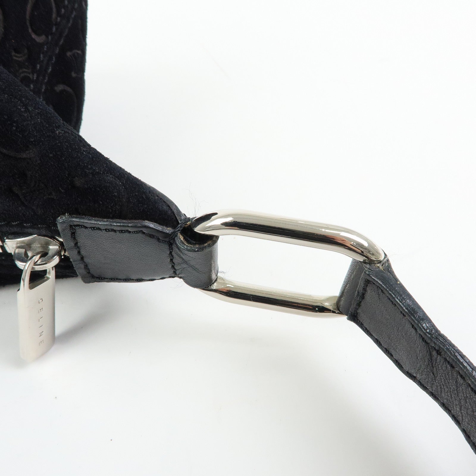 CELINE C Macadam Suede Leather Shoulder Bag Hand Bag Black