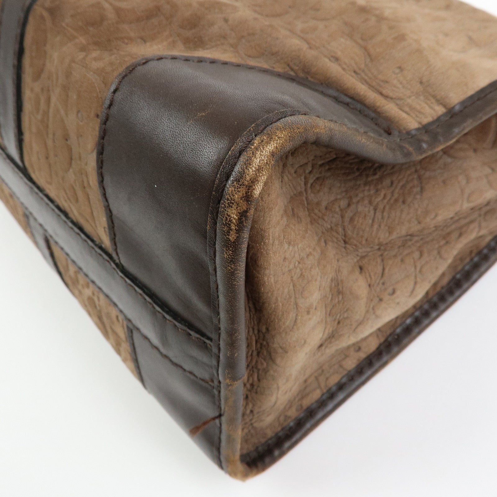 Christian Dior Trotter Suede Leather Boston Bag Hand Bag Brown