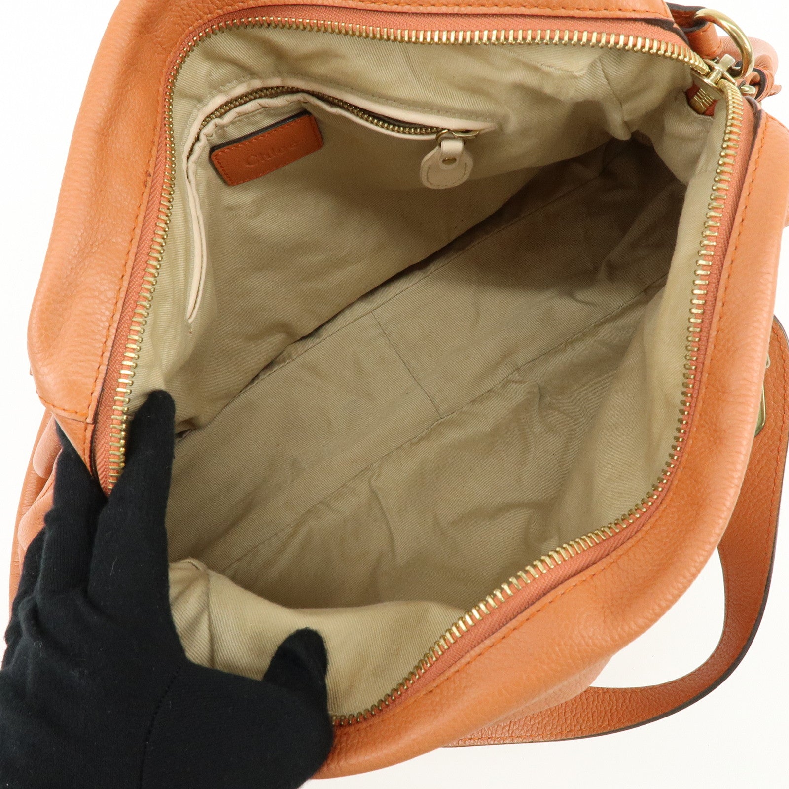 Chloe Paraty Leather 2Way Bag Shoulder Bag Hand Bag Orange