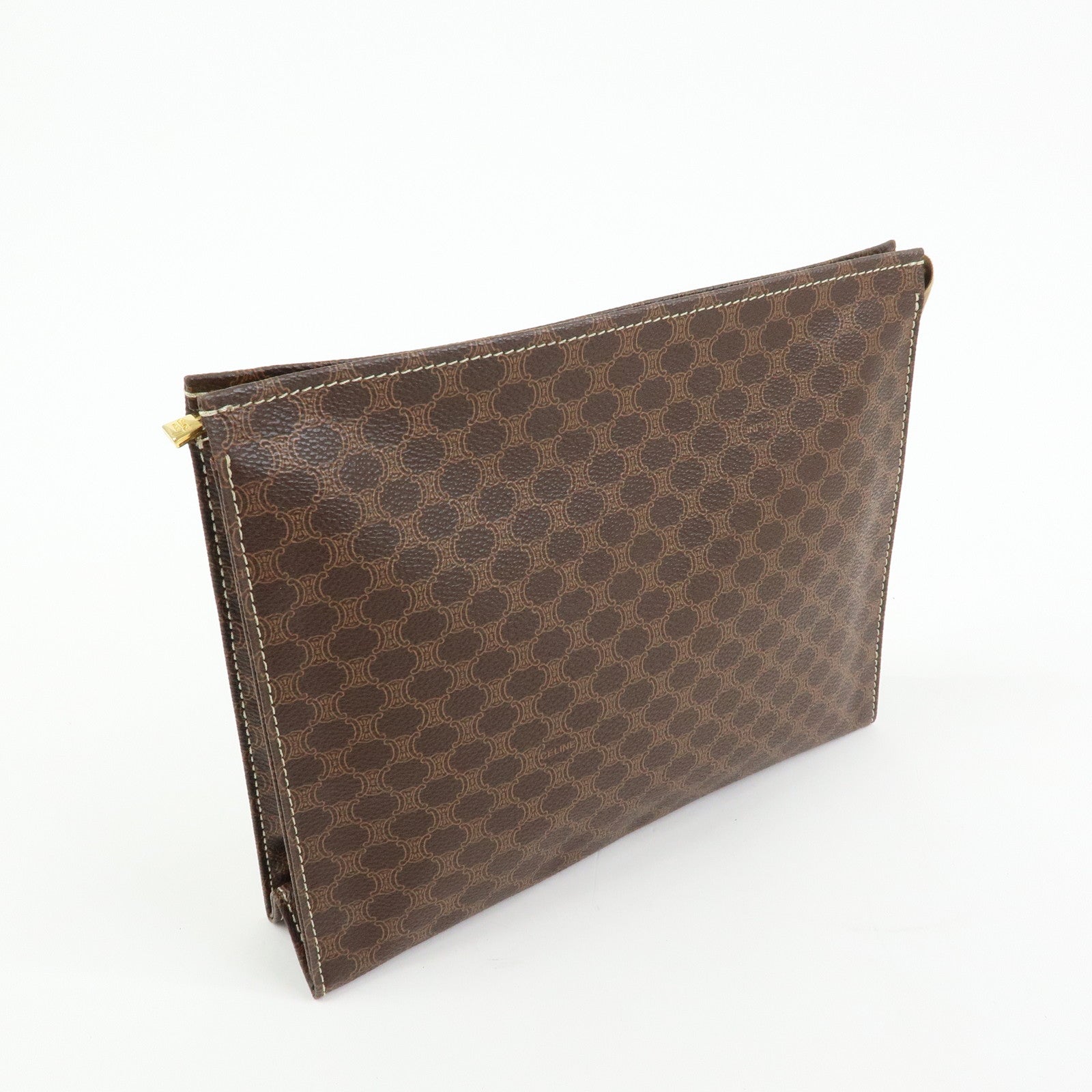 Celine Macadam PVC Leather Clutch Bag Flat Pouch Brown