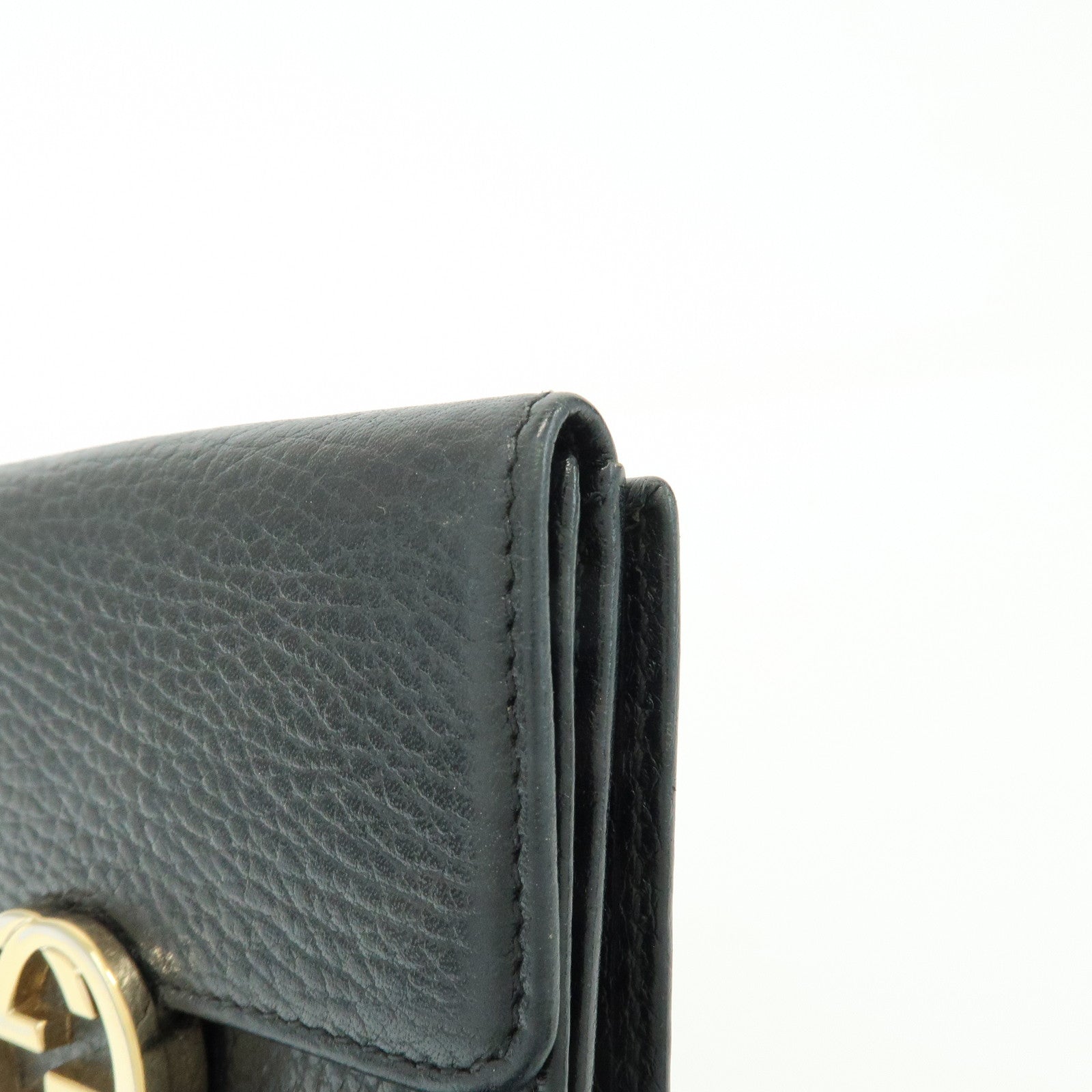 GUCCI Interlocking G Leather Bi-fold Compact Wallet Black 615525
