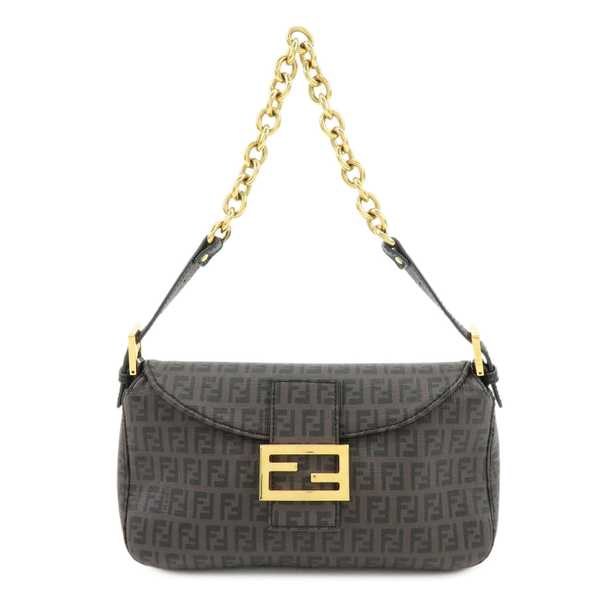 FENDI Zucchino PVC Leather Chain Shoulder Bag Hand Bag Brown 8BR003