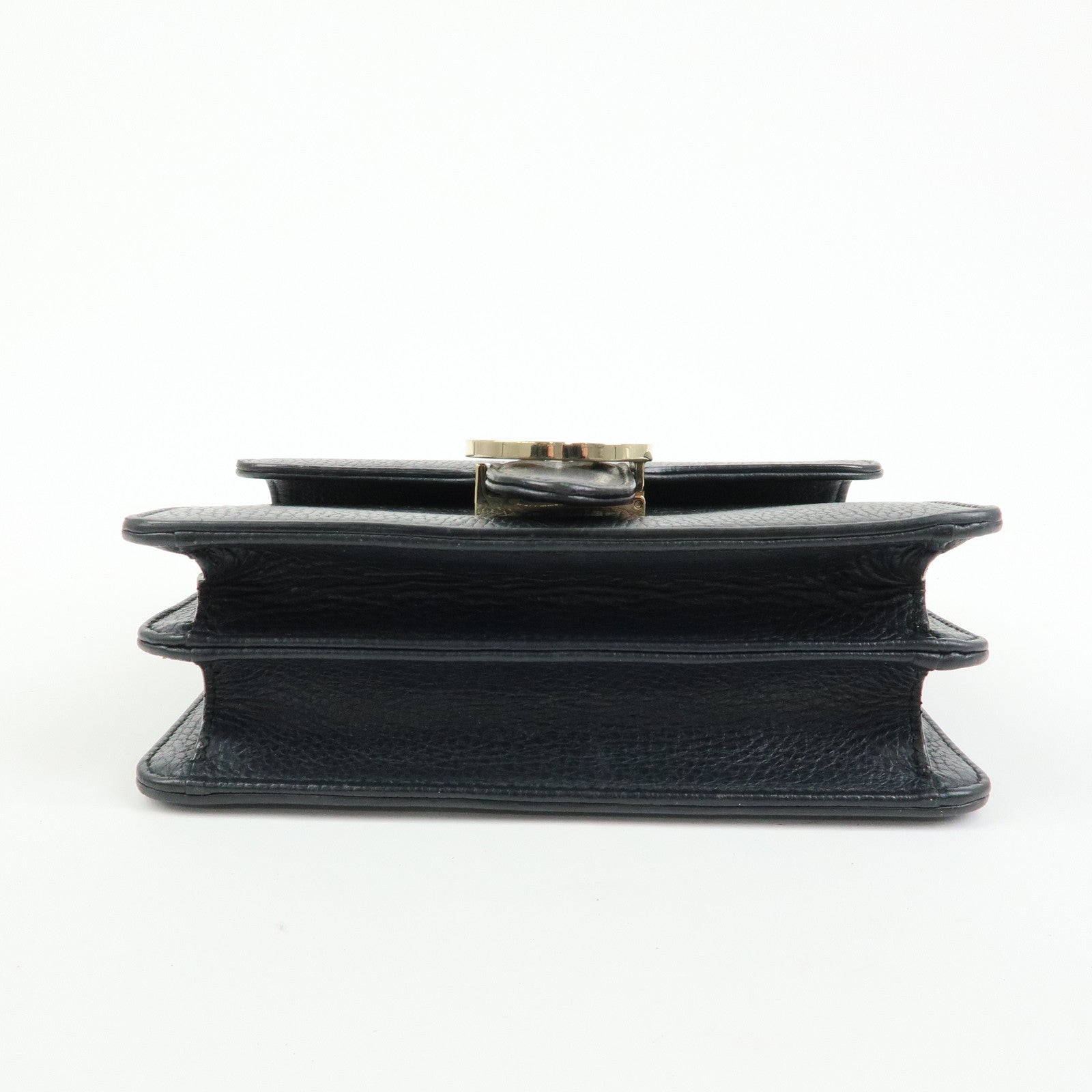 GUCCI Interlocking G Leather Chain Flap Shoulder Bag Black 510304