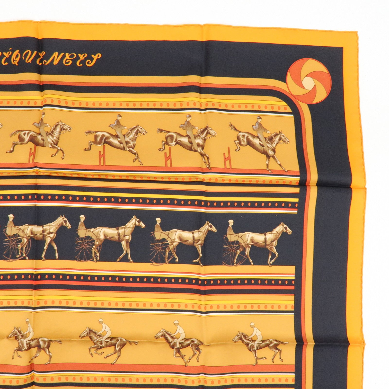 HERMES Carre 90 Silk 100% Scarf SEQUENCES Orange Black