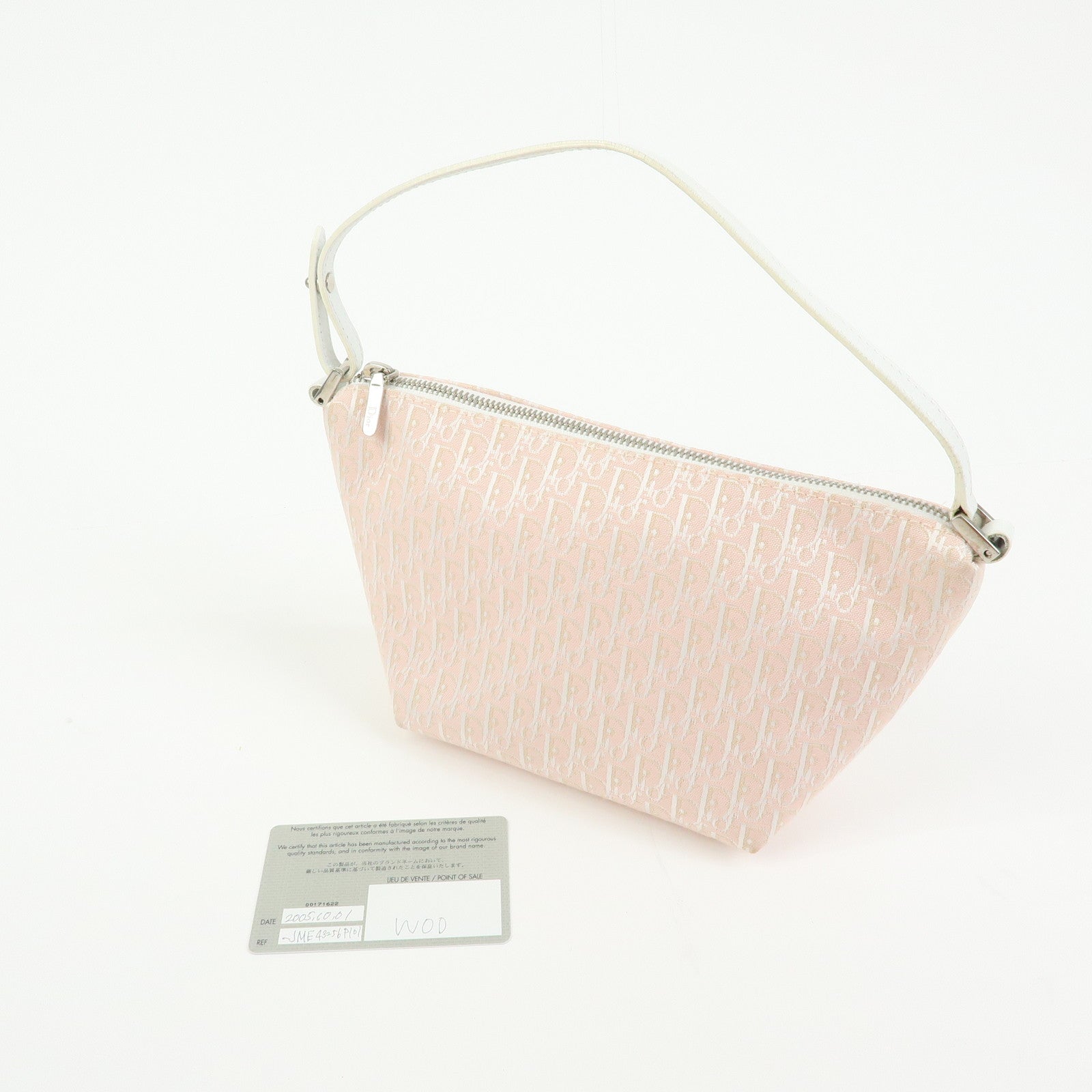 Christian Dior Trotter Canvas Leather Pouch Hand Bag Pink White